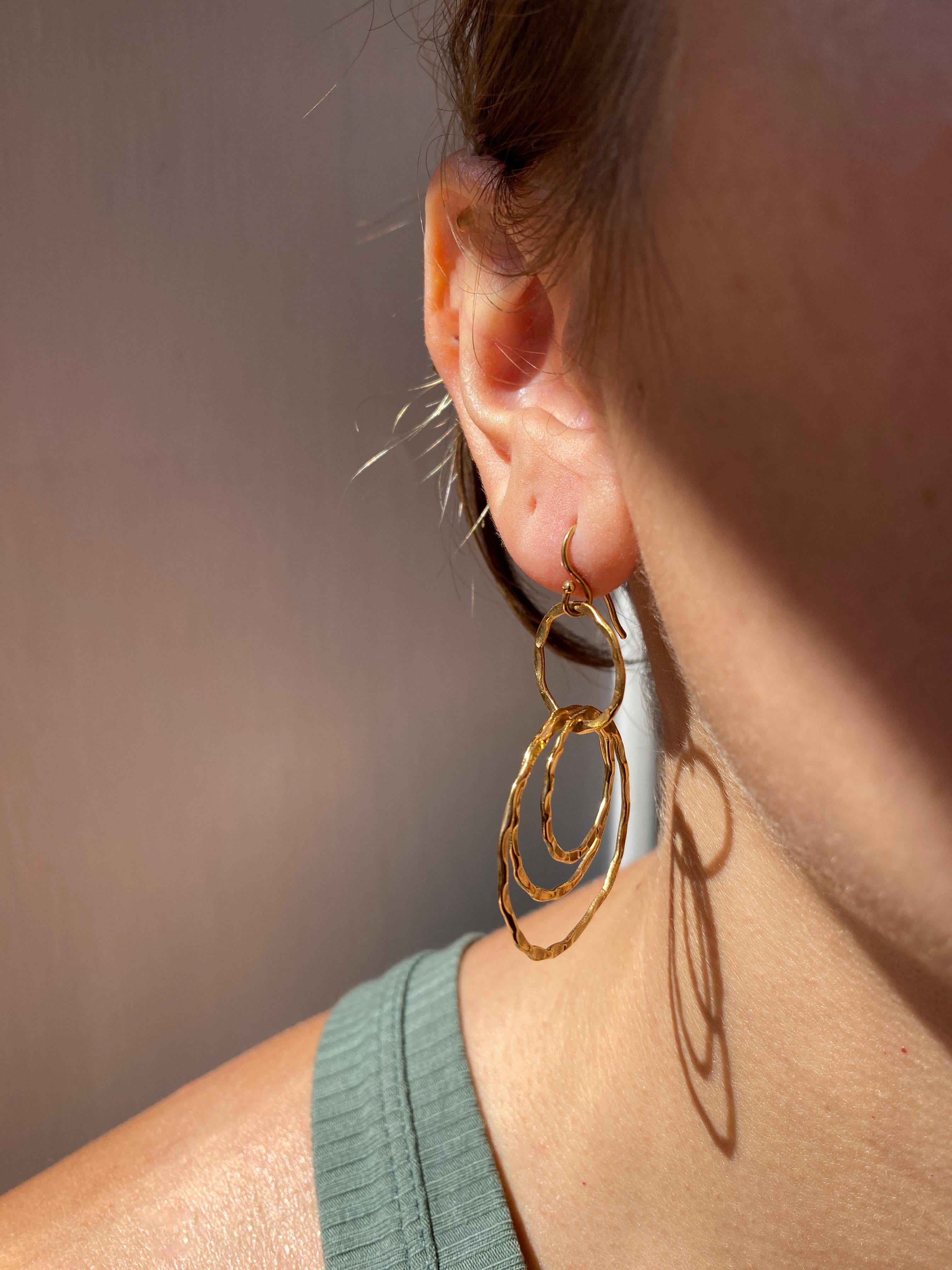 Rossella Ugolini 18K Gold Hoops Dangle Handcrafted Hammered Earrings For Sale 1