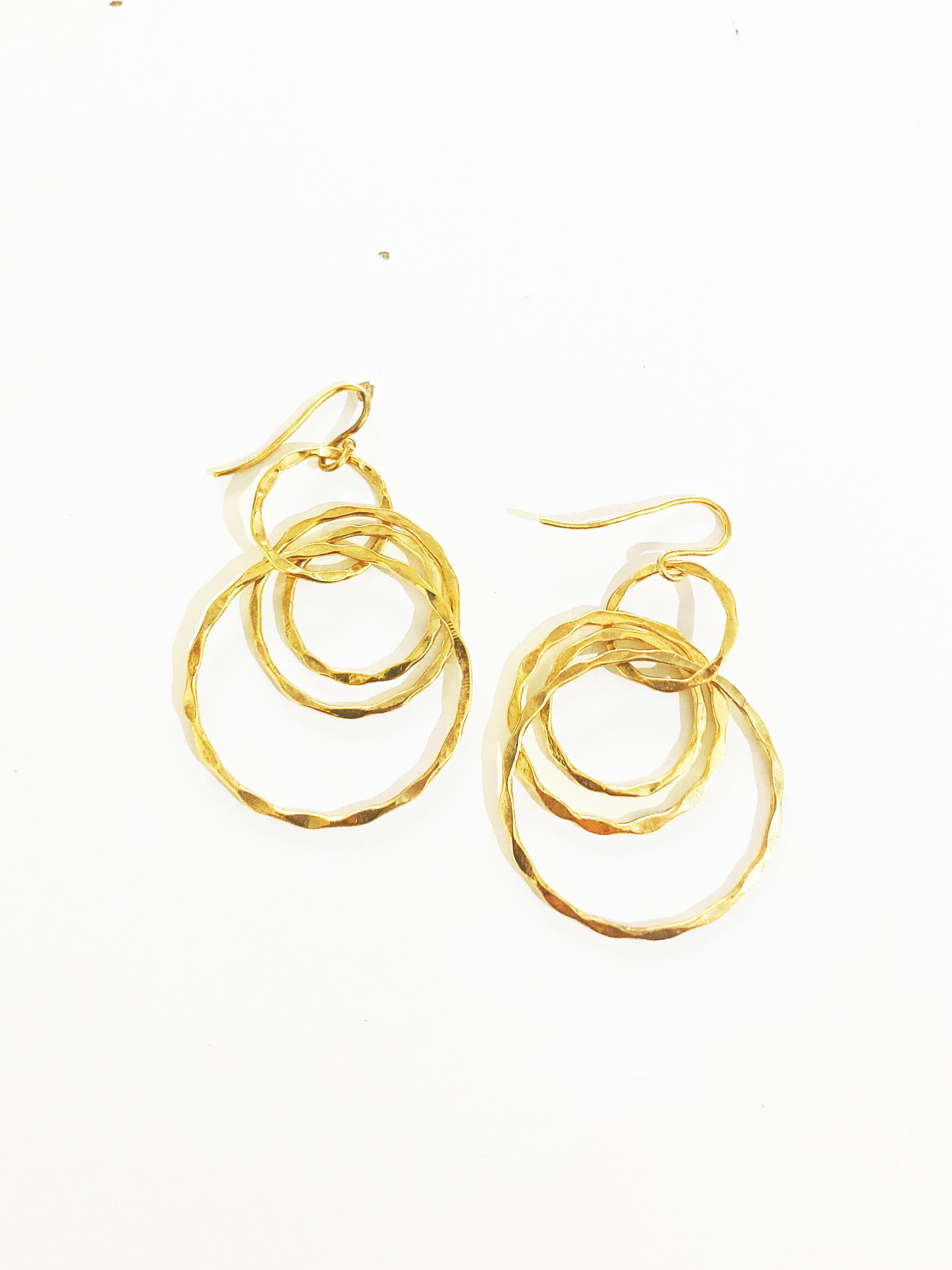 Rossella Ugolini 18K Gold Hoops Dangle Handcrafted Hammered Earrings For Sale 2