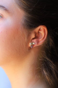 Rossella Ugolini 18K Gold Little Bee-Inspired Earrings Diamonds and Rose Quartz
