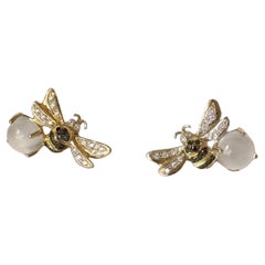 Pendientes de oro de 18 quilates con diamantes blancos y piedra de luna Rossella Ugolini