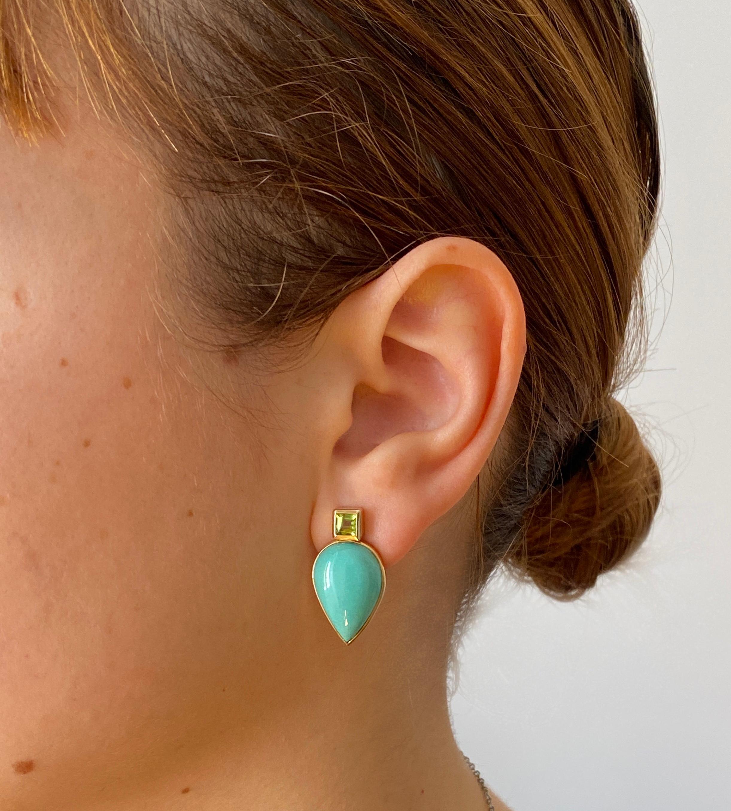 Art Deco Rossella Ugolini 18K Gold Peridot Turquoise Spring Colors Sea-Inspired Earrings For Sale