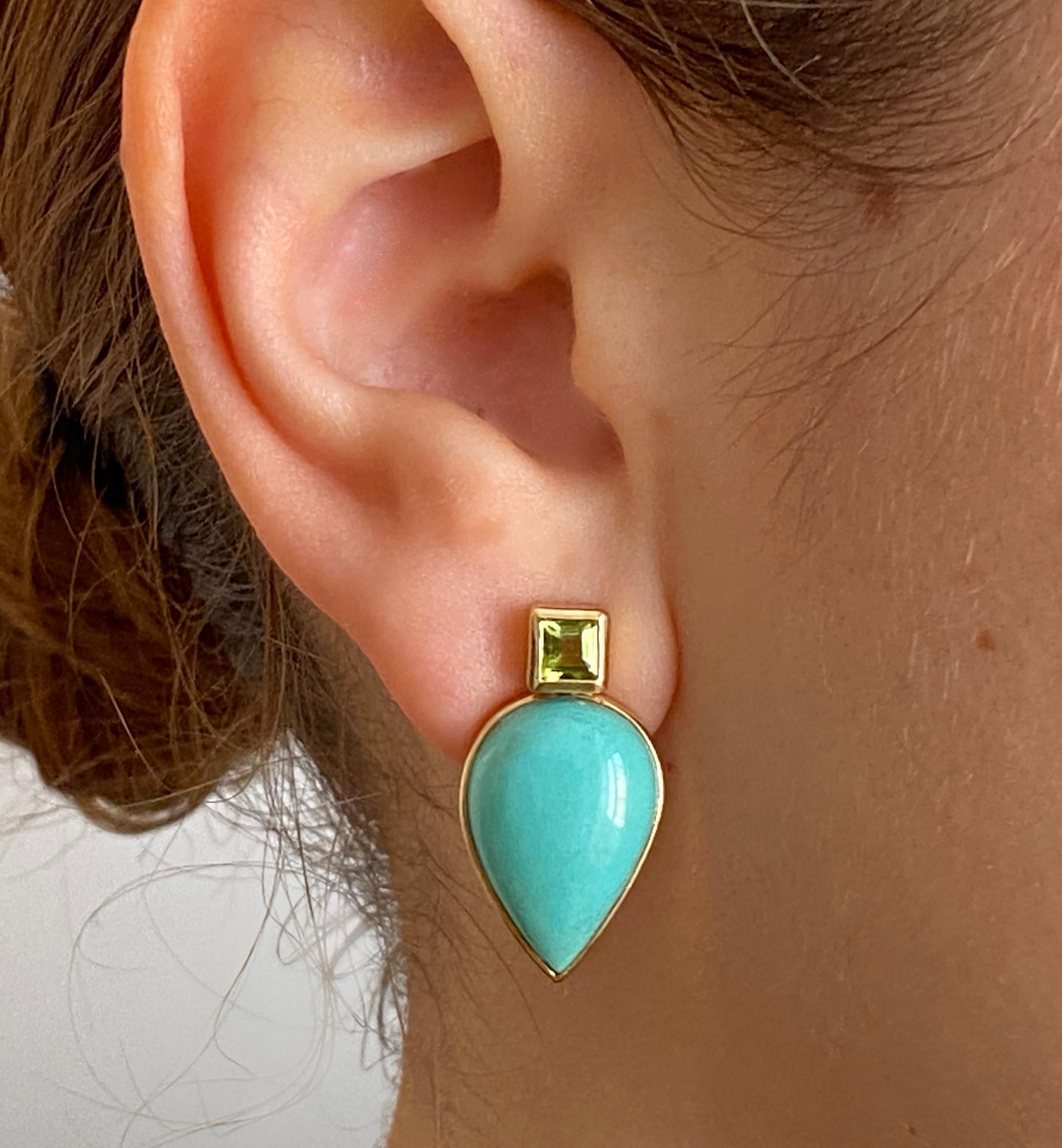 Pear Cut Rossella Ugolini 18K Gold Peridot Turquoise Spring Colors Sea-Inspired Earrings For Sale