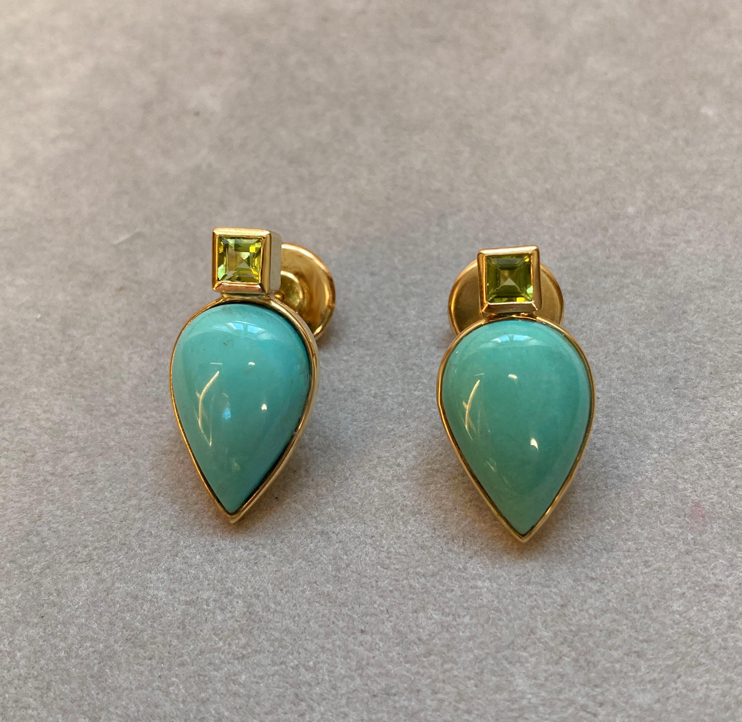 Rossella Ugolini 18K Gold Peridot Turquoise Spring Colors Sea-Inspired Earrings In New Condition For Sale In Rome, IT