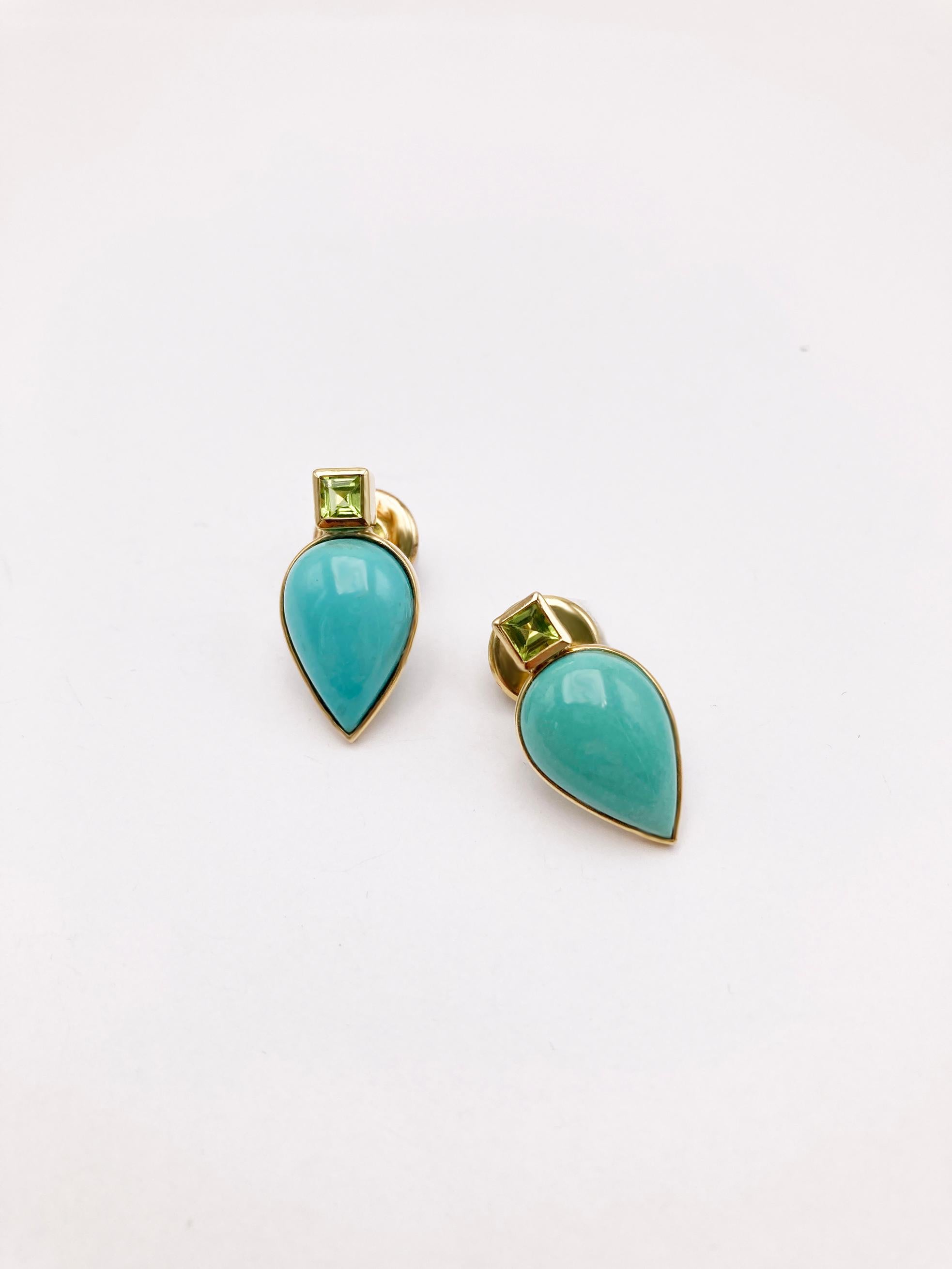 Women's Rossella Ugolini 18K Gold Peridot Turquoise Spring Colors Sea-Inspired Earrings For Sale