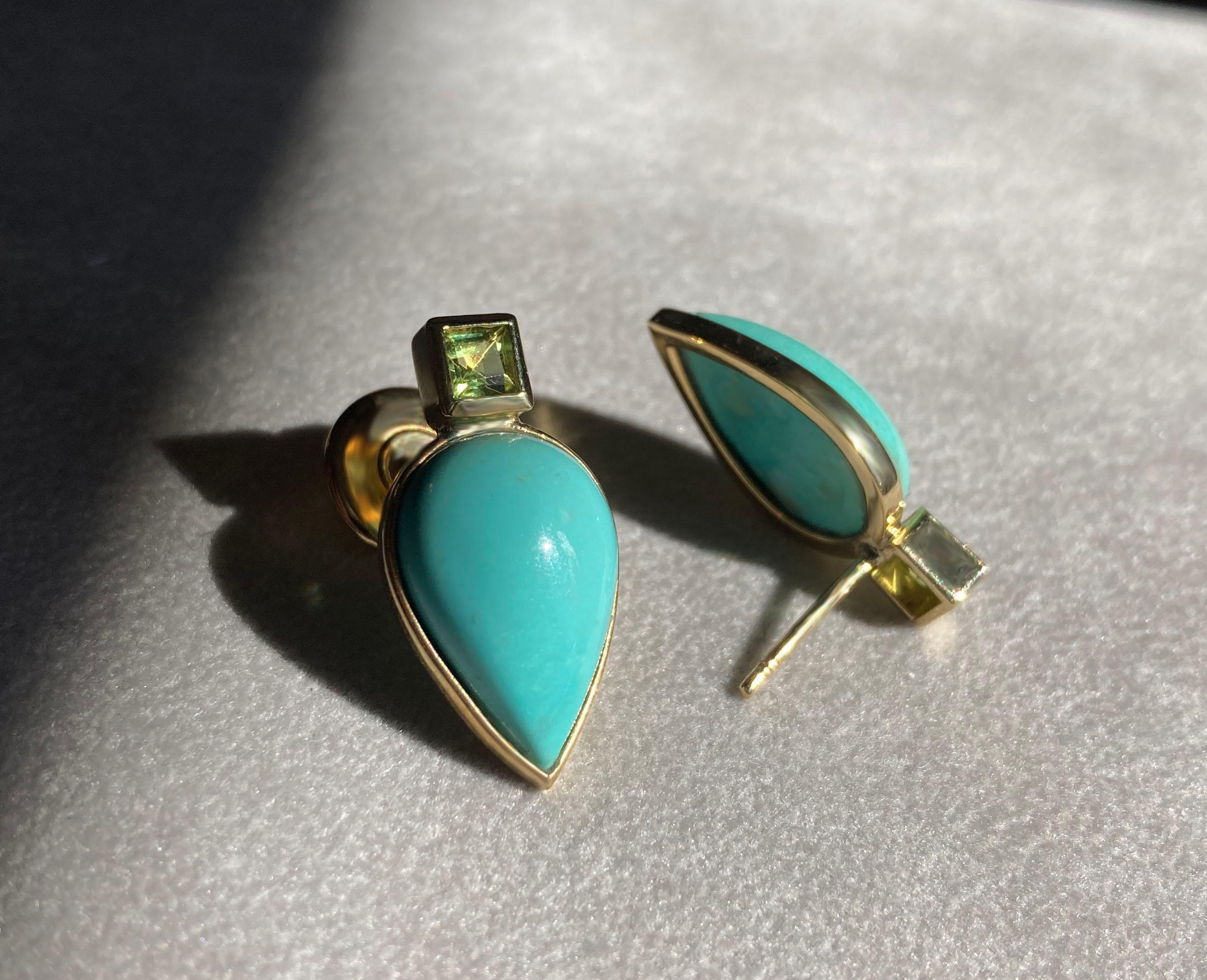 Rossella Ugolini 18K Gold Peridot Turquoise Spring Colors Sea-Inspired Earrings For Sale 2
