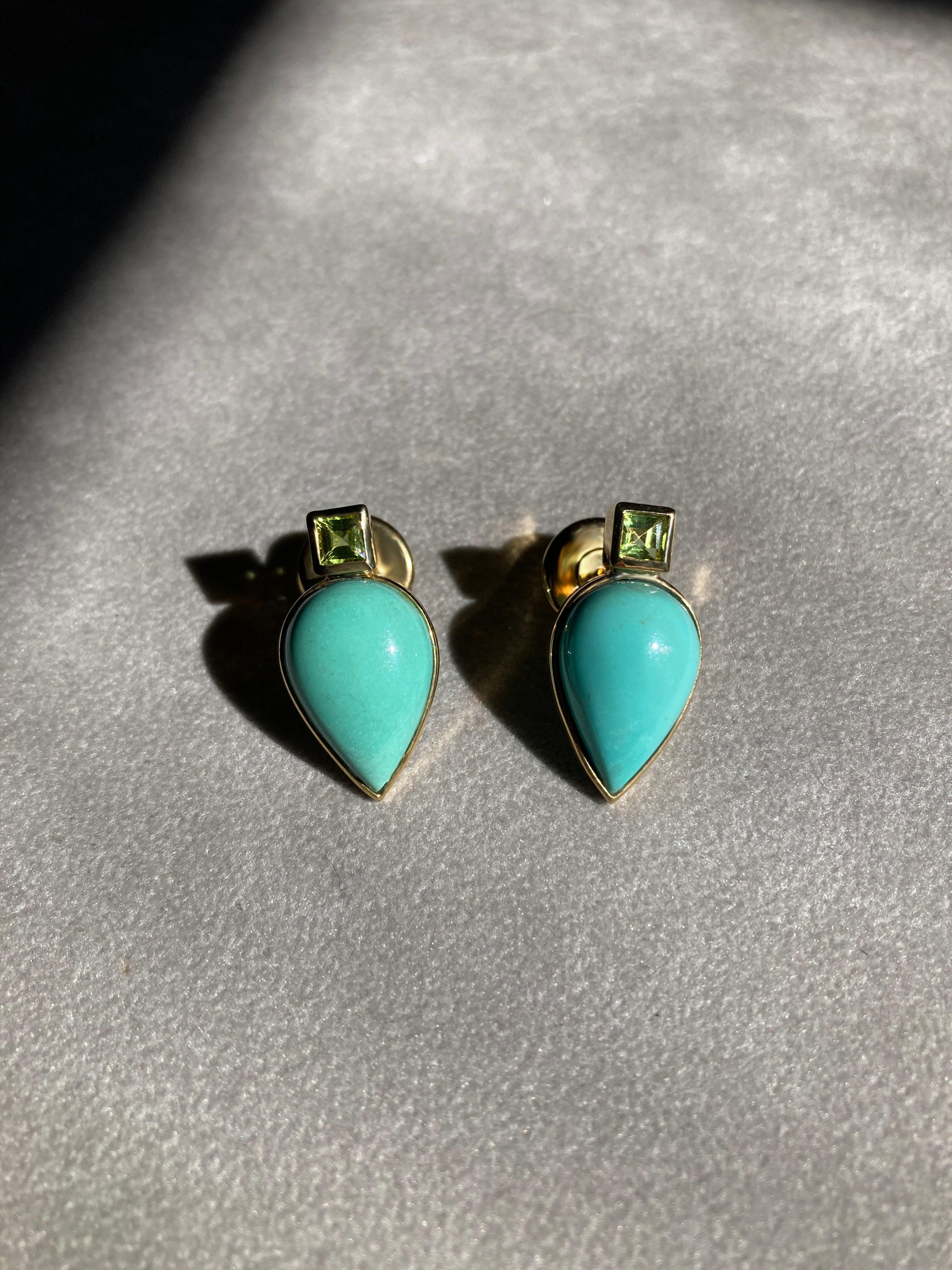 Rossella Ugolini 18K Gold Peridot Turquoise Spring Colors Sea-Inspired Earrings For Sale 3