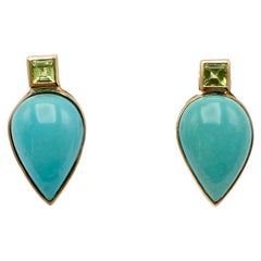 Rossella Ugolini, boucles d'oreilles inspirées de la mer, en or 18 carats, péridots et turquoises, couleurs printemps 