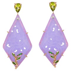 Rossella Ugolini 18k Gold Peridot White Diamonds Tsavorite Floral Earrings