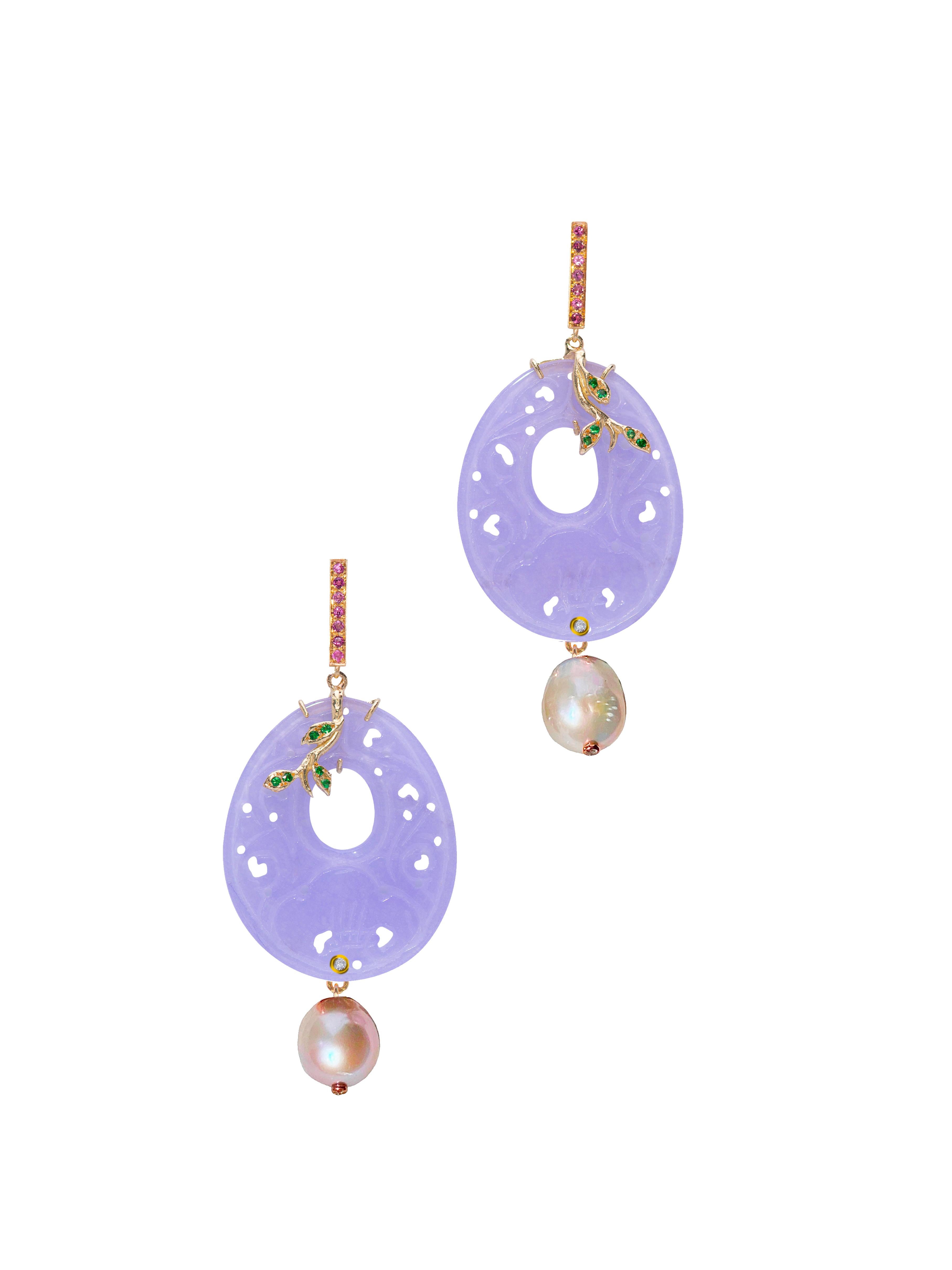 Rossella Ugolini Pendants d'oreilles baroques en or 18 carats avec saphir rose et diamants blancs en vente 5
