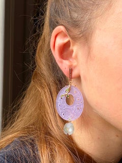 Rossella Ugolini 18K Gold Pink Sapphire White Diamonds Baroque Dangle Earrings