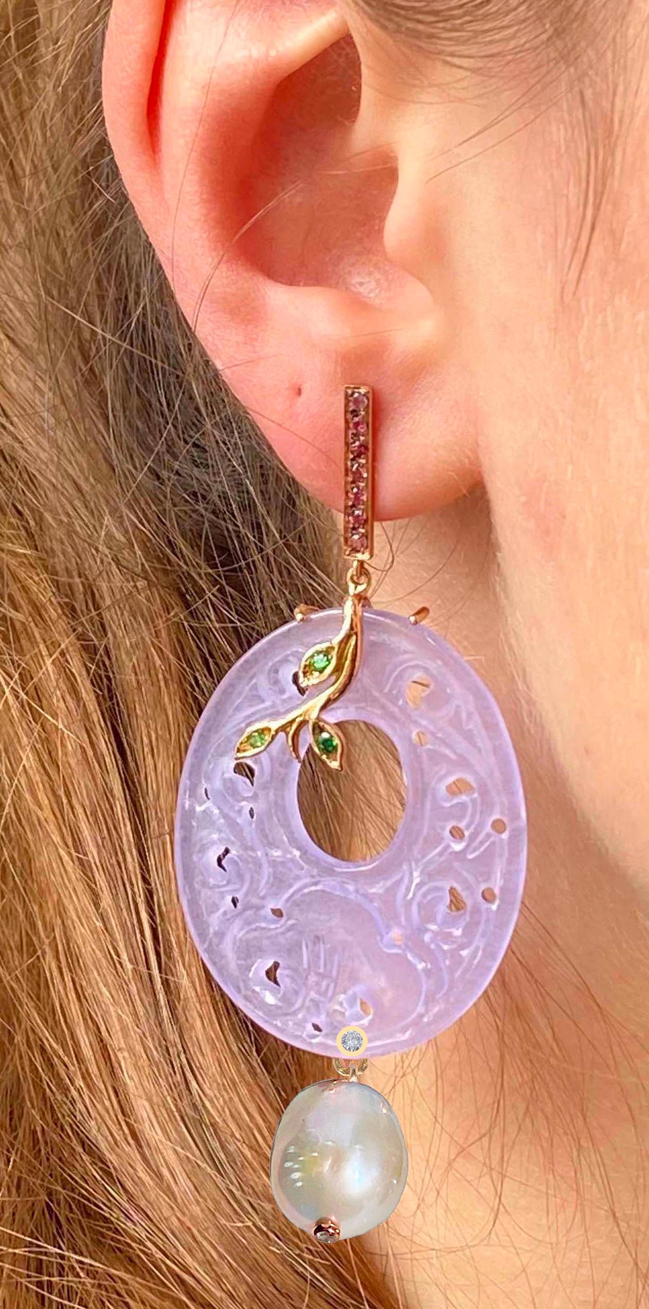Rossella Ugolini Pendants d'oreilles baroques en or 18 carats avec saphir rose et diamants blancs Pour femmes en vente