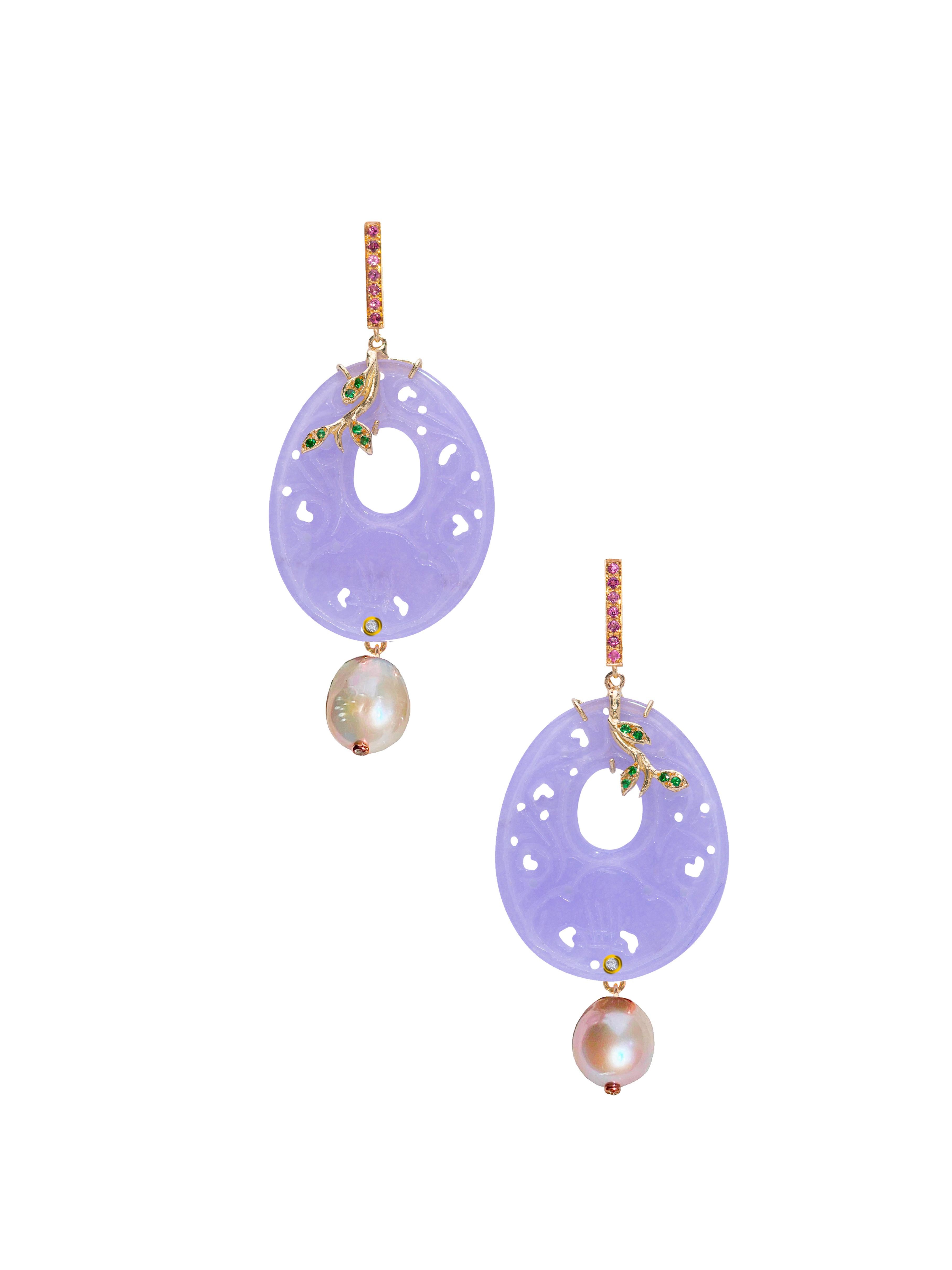 Rossella Ugolini Pendants d'oreilles baroques en or 18 carats avec saphir rose et diamants blancs en vente 2