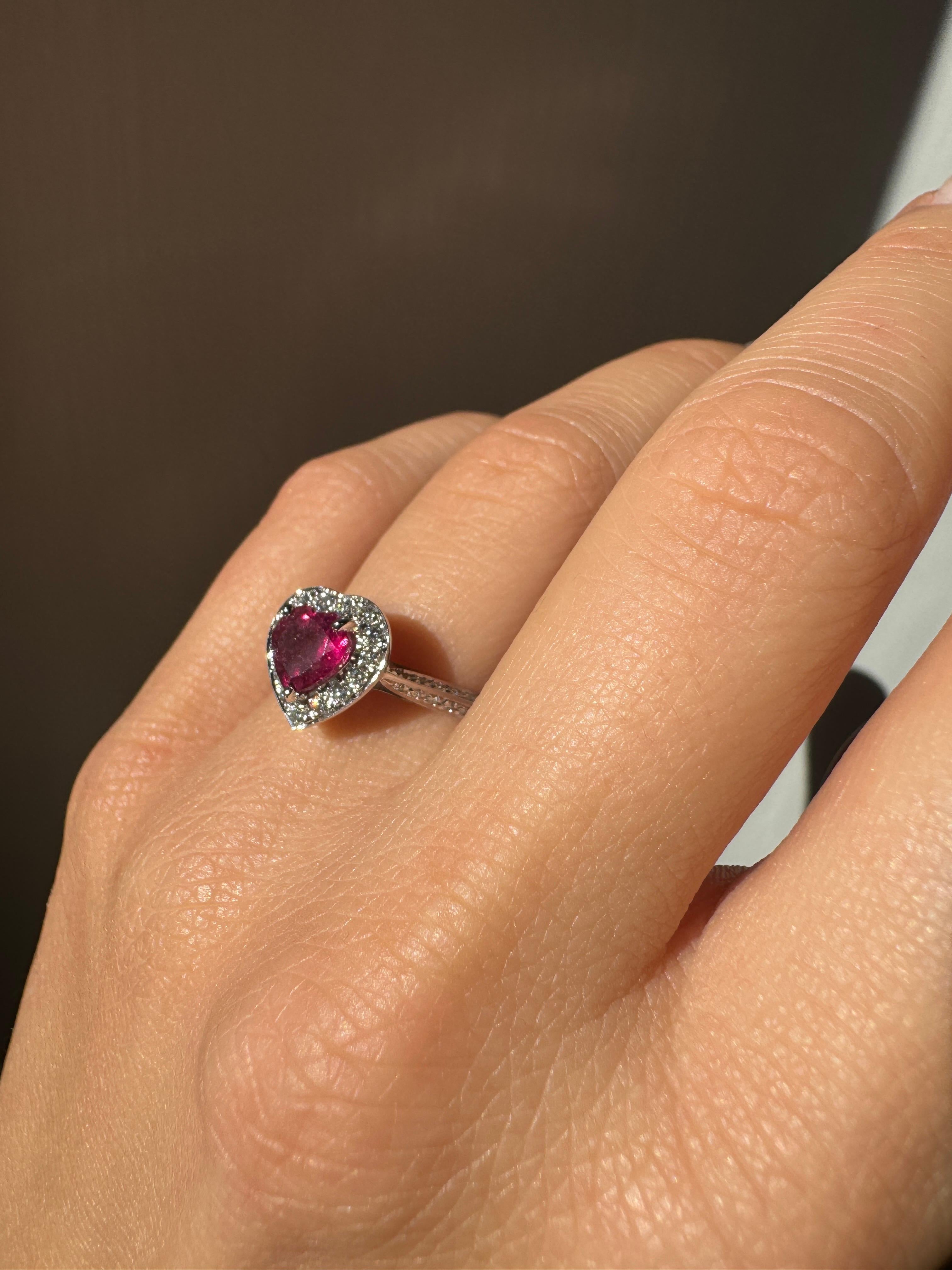Heart Cut Rossella Ugolini 18K Gold Pink Tourmaline White Diamonds Engagement Ring For Sale