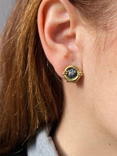 Rossella Ugolini 18K Gold Sapphires Diamonds Stud Clip-On Earrings