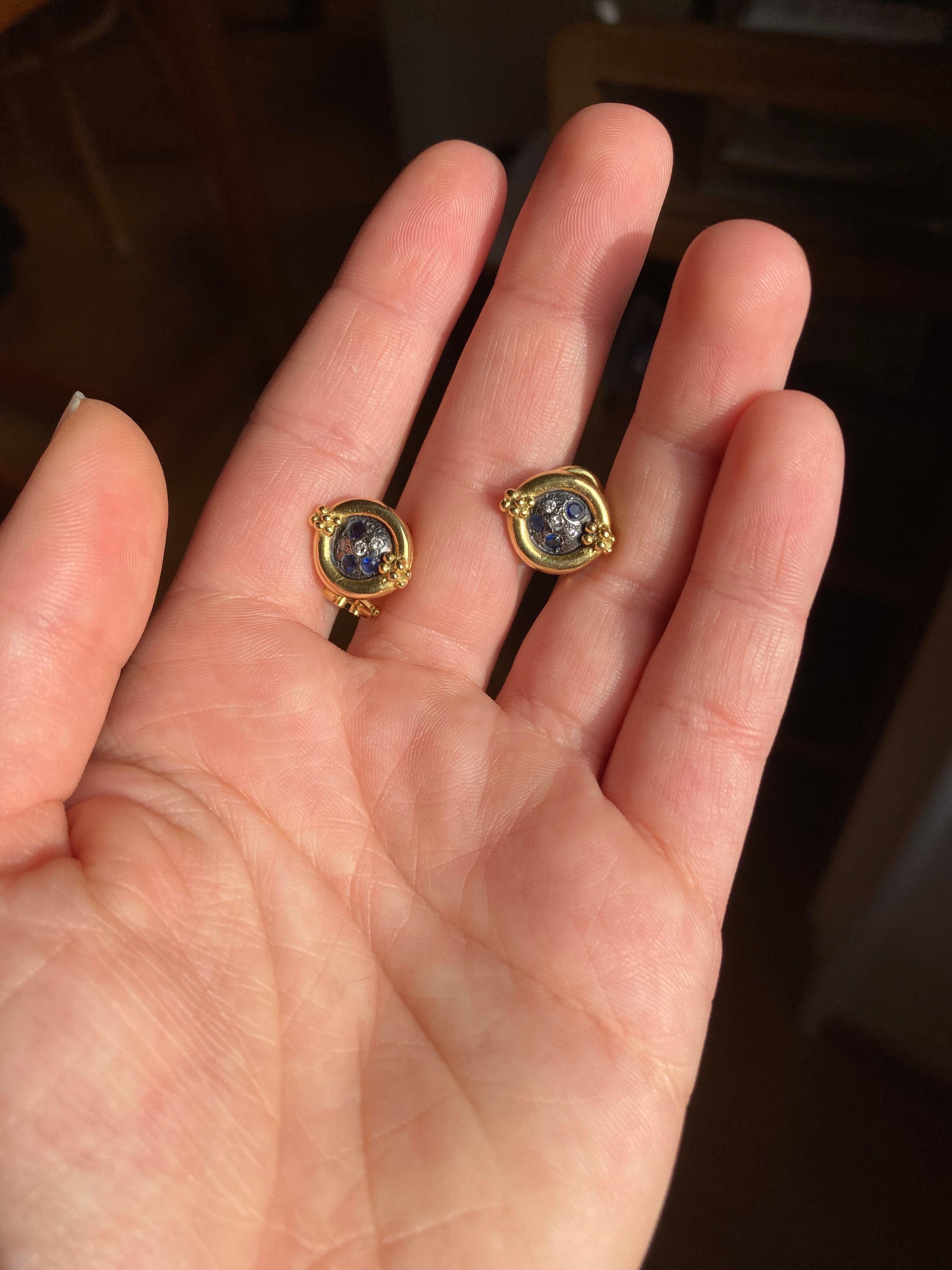 Rossella Ugolini 18K Gold Sapphires Diamonds Stud Clip-On Earrings For Sale 1