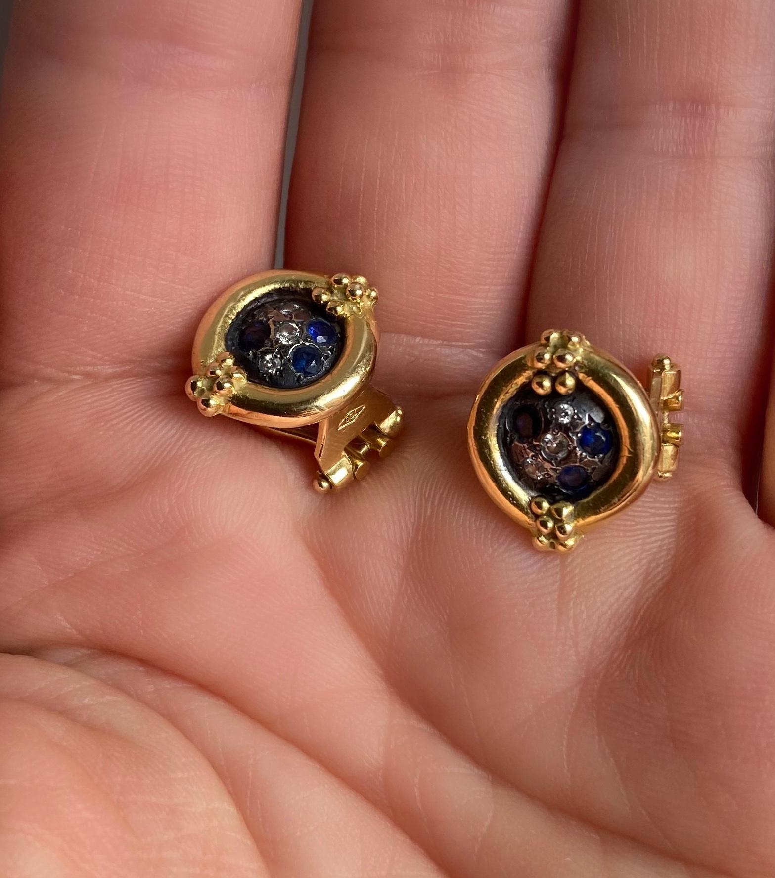 Rossella Ugolini 18K Gold Sapphires Diamonds Stud Clip-On Earrings For Sale 2