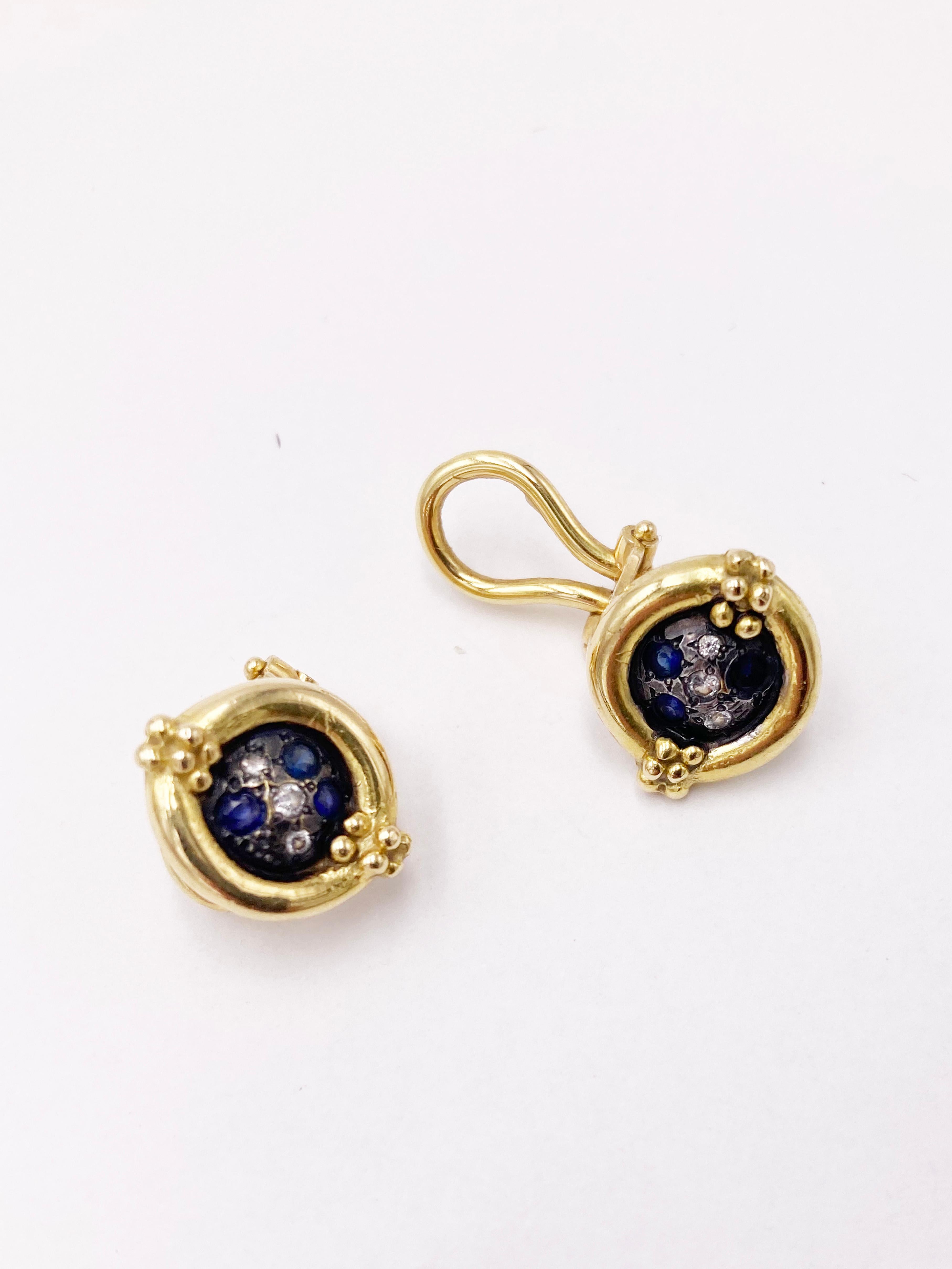 Rossella Ugolini 18K Gold Sapphires Diamonds Stud Clip-On Earrings For Sale 3