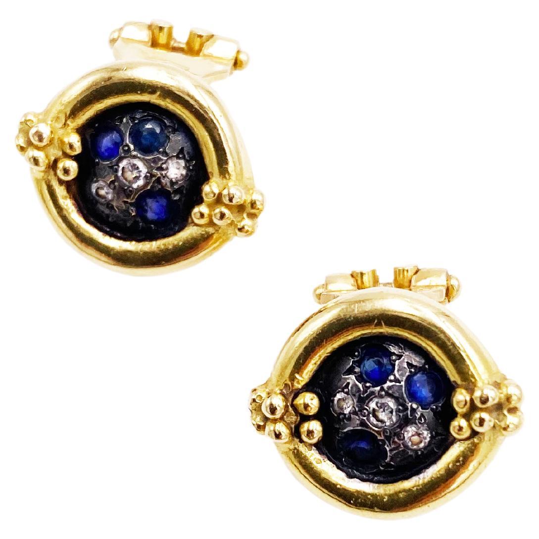Rossella Ugolini 18K Gold Sapphires Diamonds Stud Clip-On Earrings For Sale