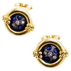 Rossella Ugolini 18K Gold Sapphires Diamonds Stud Clip-On Earrings