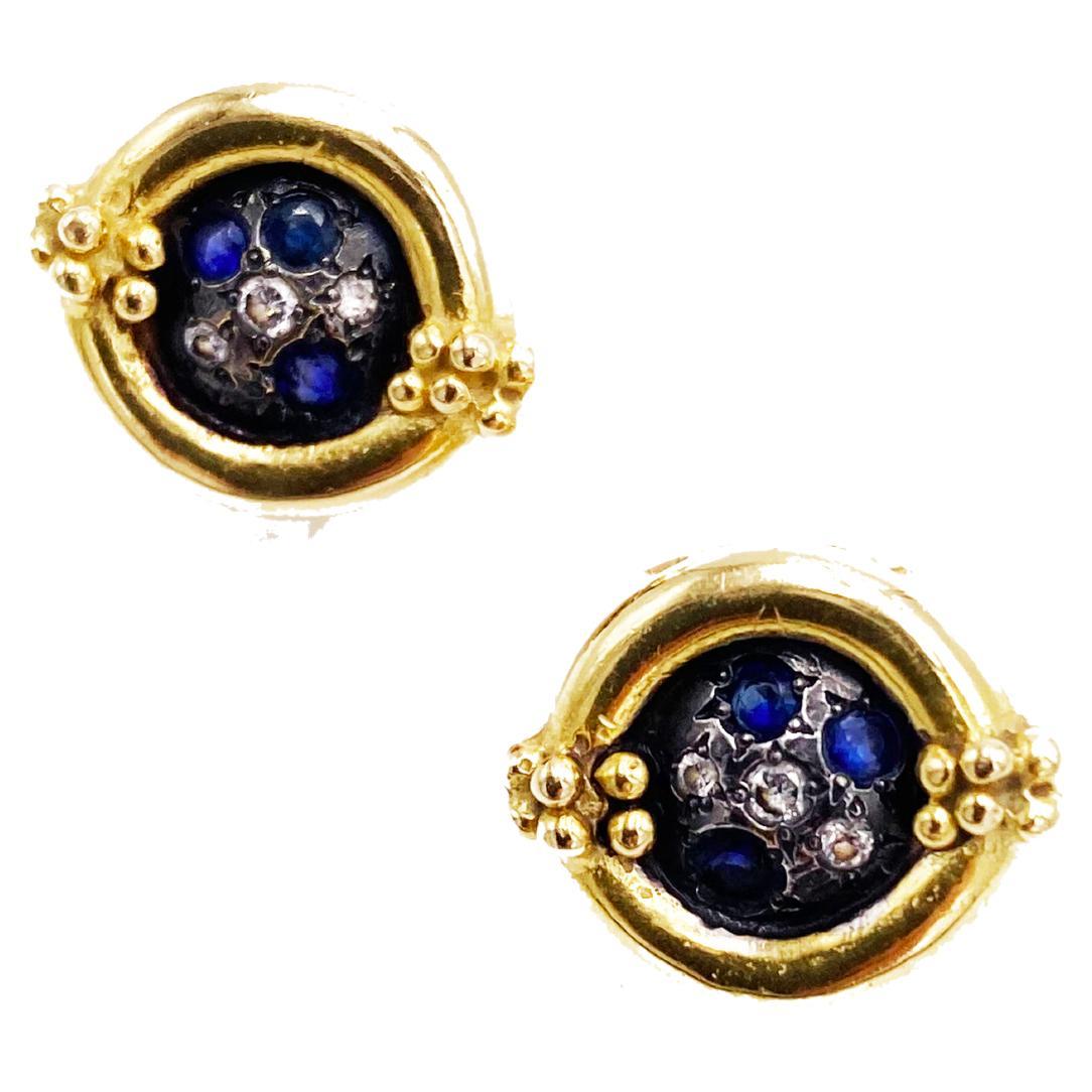 Rossella Ugolini 18K Gold Sapphires Diamonds Stud Clip-On Earrings For Sale