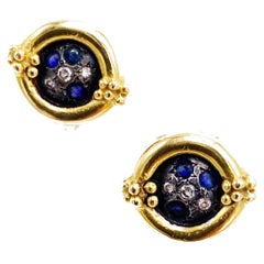 Rossella Ugolini 18K Gold Sapphires Diamonds Stud Clip-On Earrings