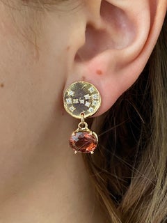 Rossella Ugolini 18K Gold Tourmaline White Diamonds Full Moon Dangle Earrings