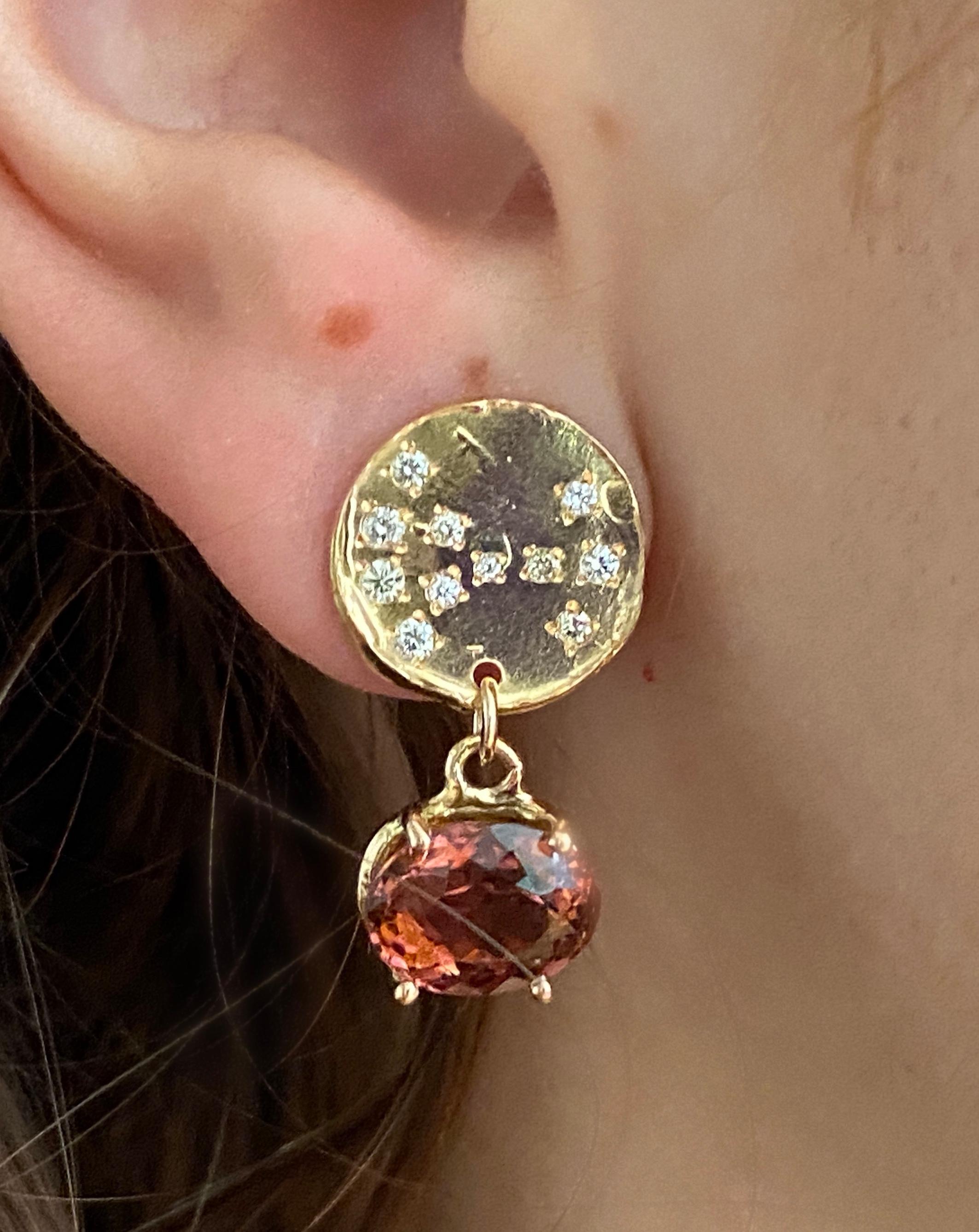 Rossella Ugolini Pendientes Colgantes Luna Llena Oro 18K Turmalina Diamantes Blancos Moderno en venta