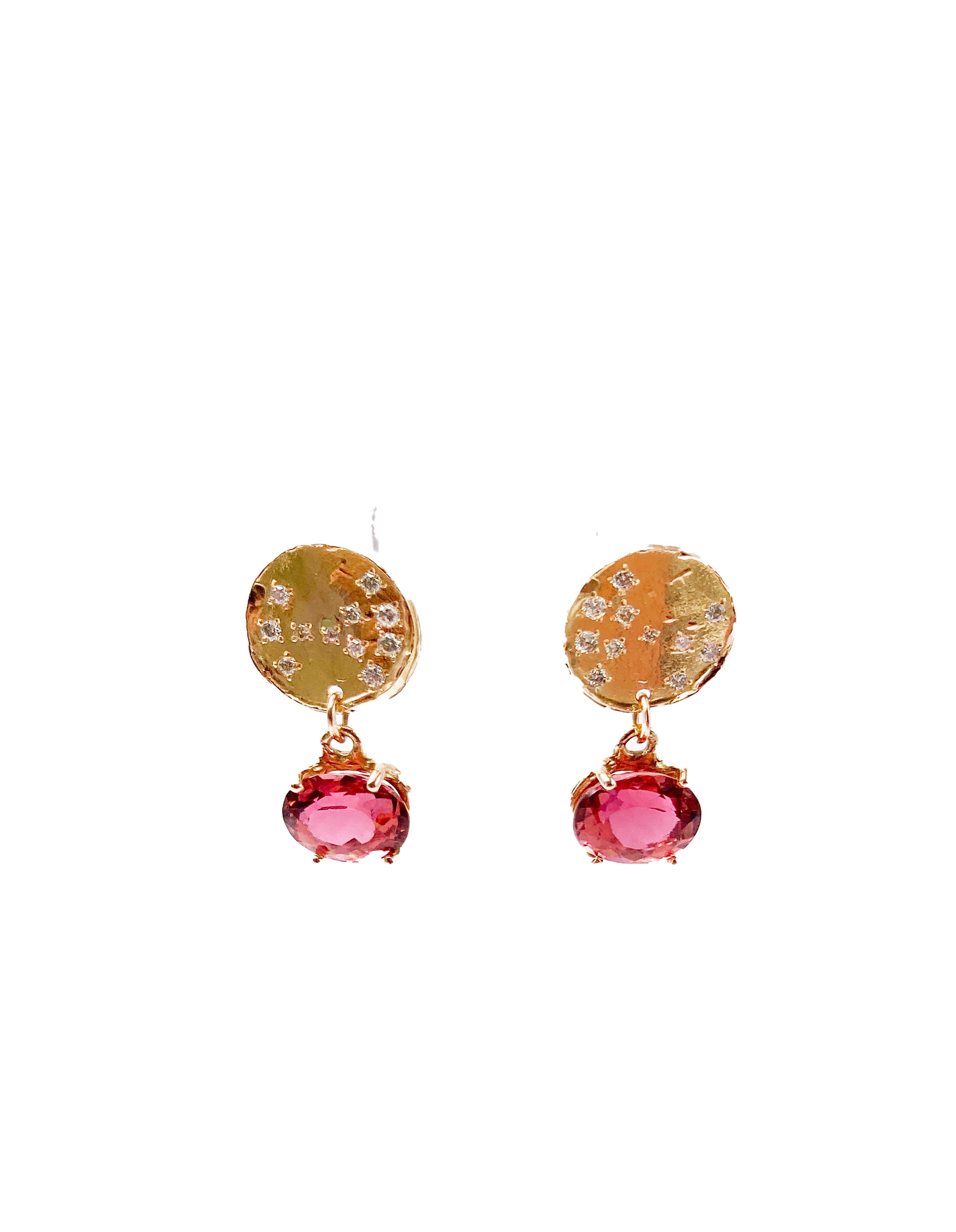 Rossella Ugolini Pendientes Colgantes Luna Llena Oro 18K Turmalina Diamantes Blancos Corte oval en venta