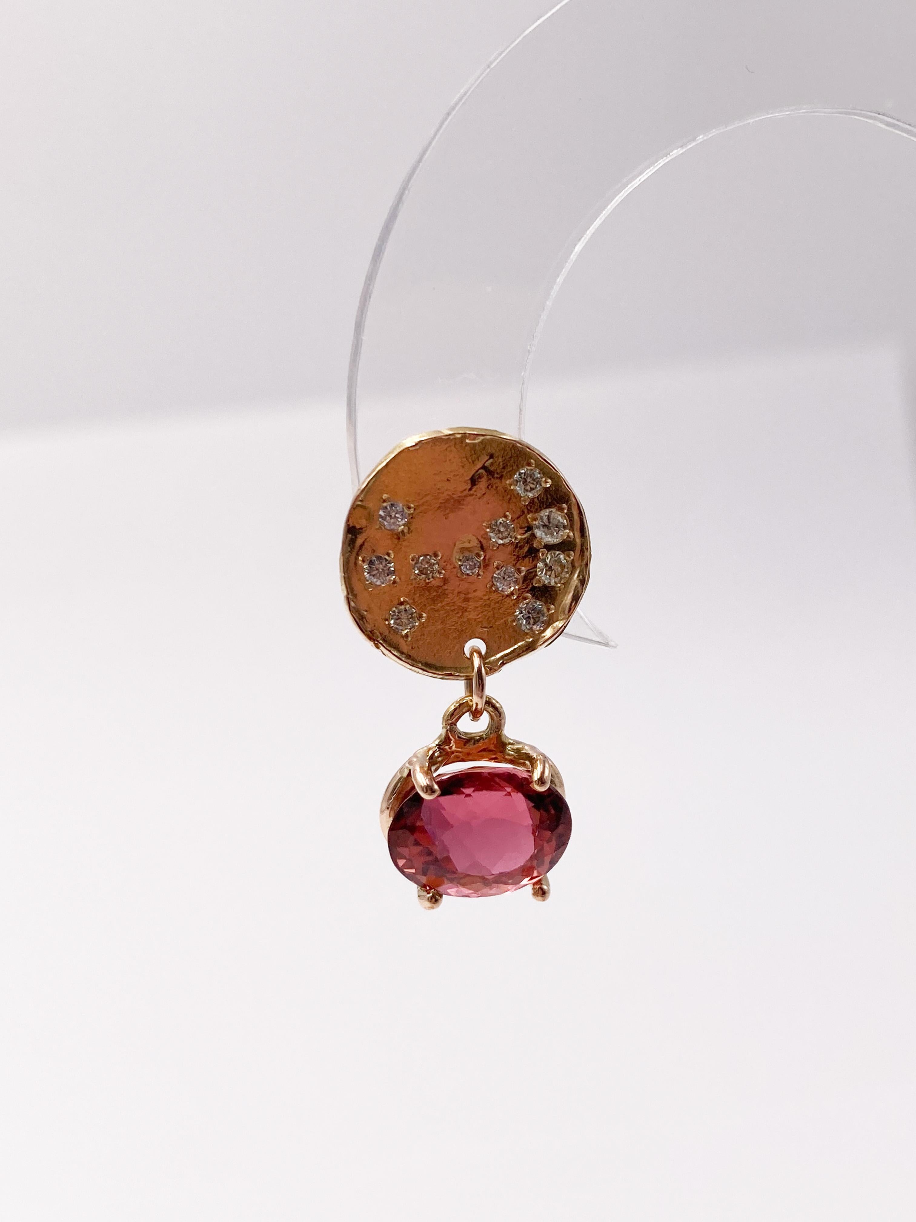 Rossella Ugolini Pendientes Colgantes Luna Llena Oro 18K Turmalina Diamantes Blancos en venta 1
