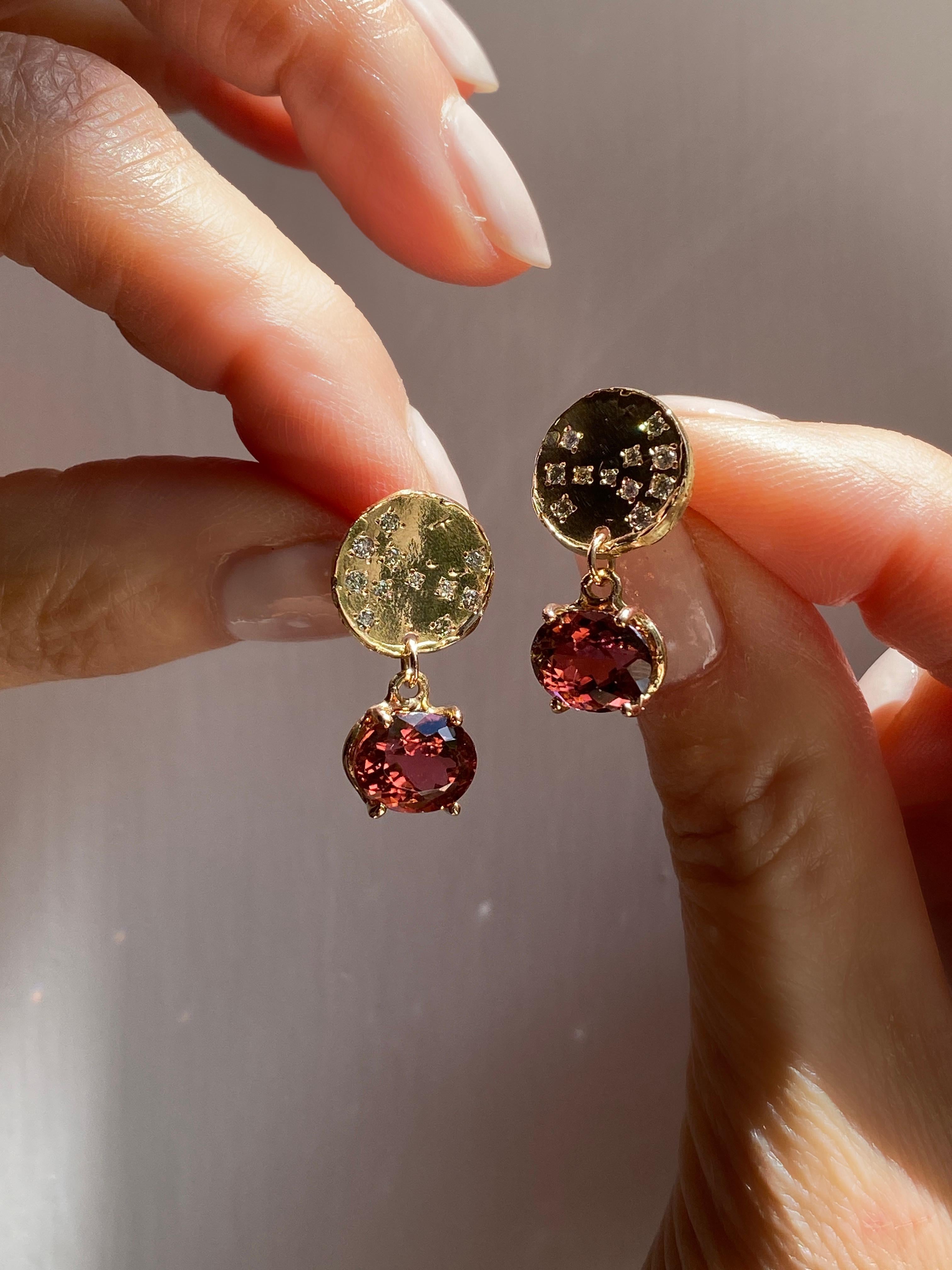 Rossella Ugolini Pendientes Colgantes Luna Llena Oro 18K Turmalina Diamantes Blancos en venta 2