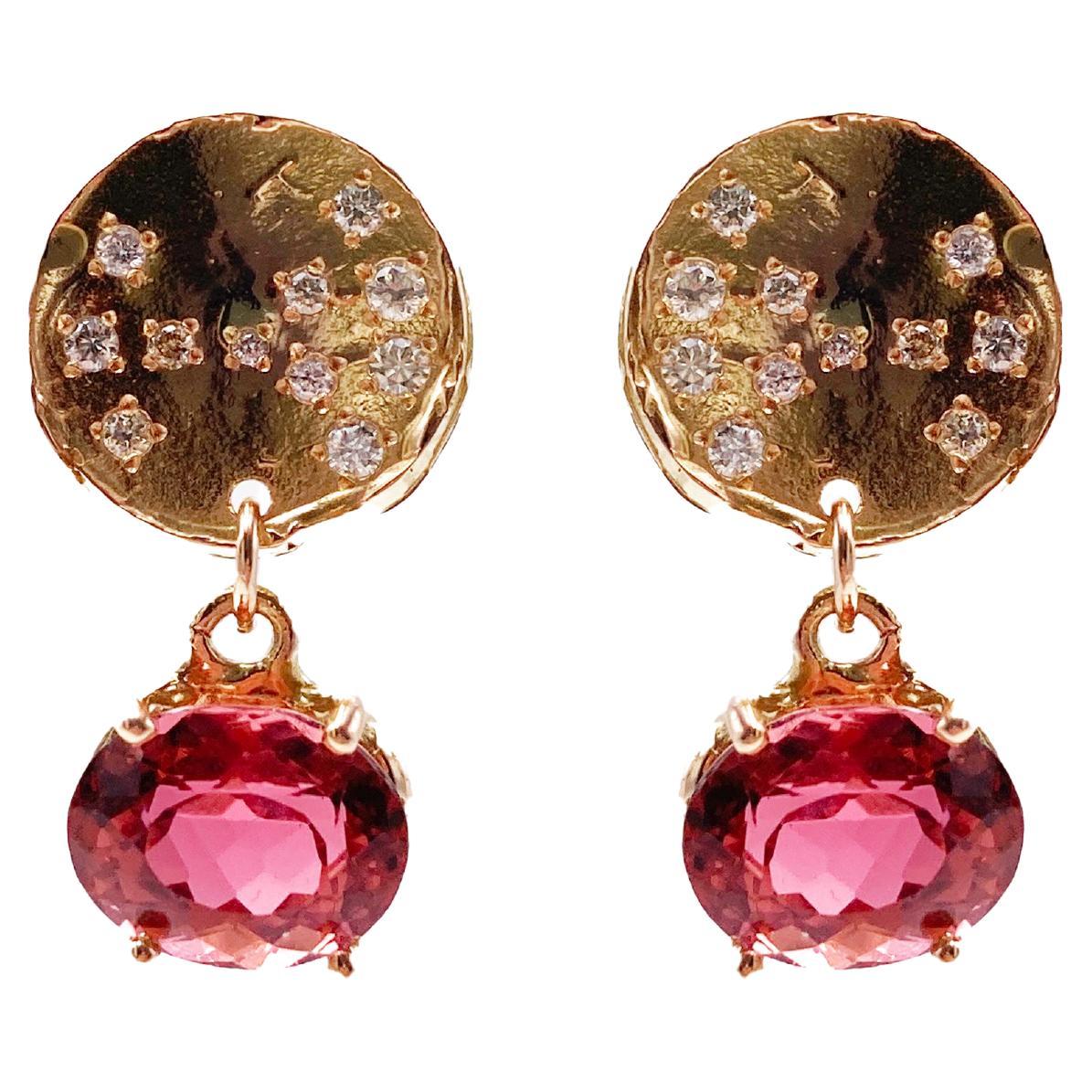 Rossella Ugolini Pendientes Colgantes Luna Llena Oro 18K Turmalina Diamantes Blancos en venta