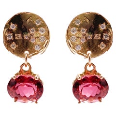 Rossella Ugolini 18K Gold Tourmaline White Diamonds Full Moon Dangle Earrings