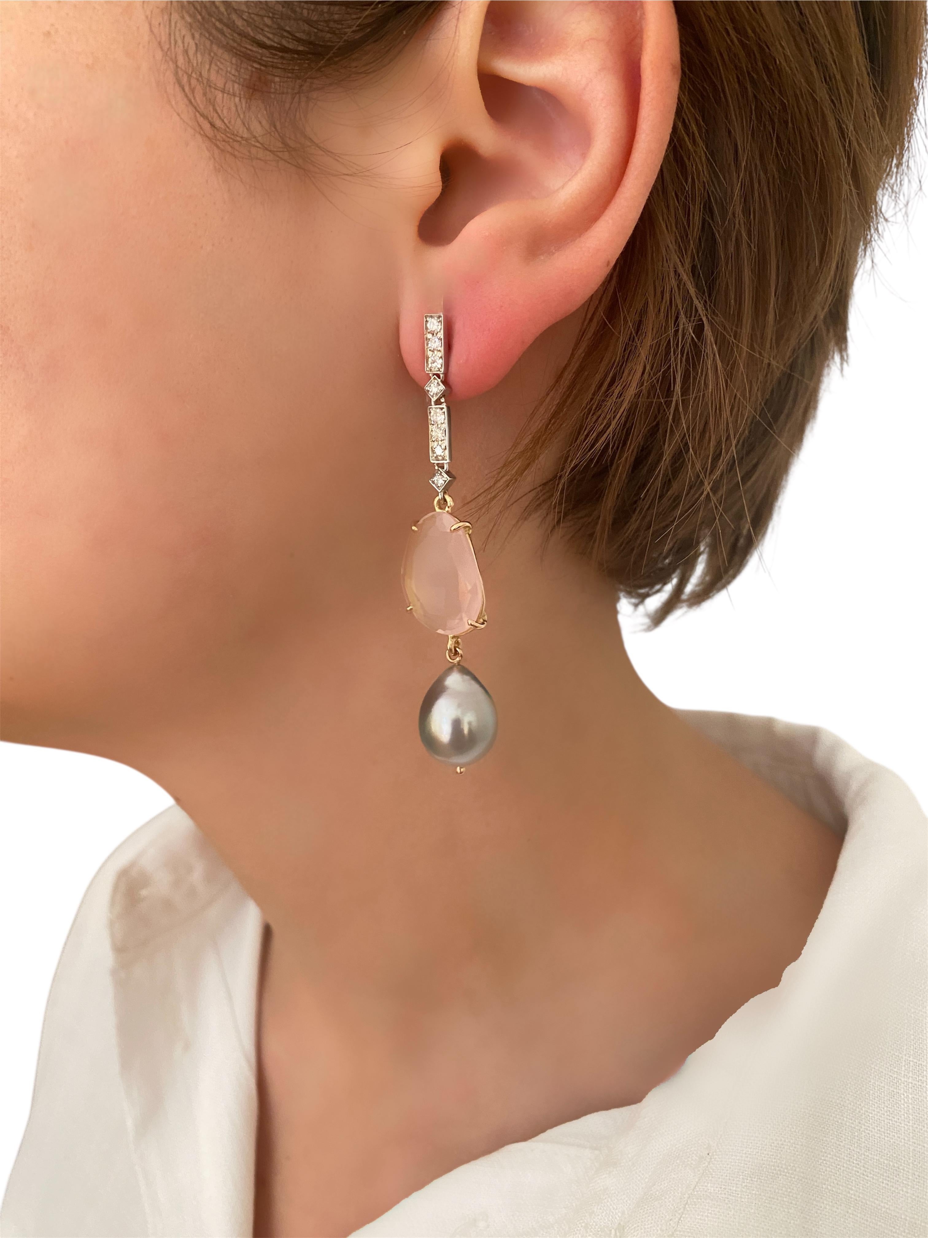 Rossella Ugolini 18k Gold White Diamonds Rose Quartz Baroque Dangle Earrings For Sale 11