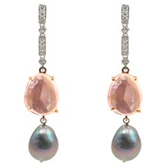 Rossella Ugolini 18k Gold White Diamonds Rose Quartz Baroque Dangle Earrings