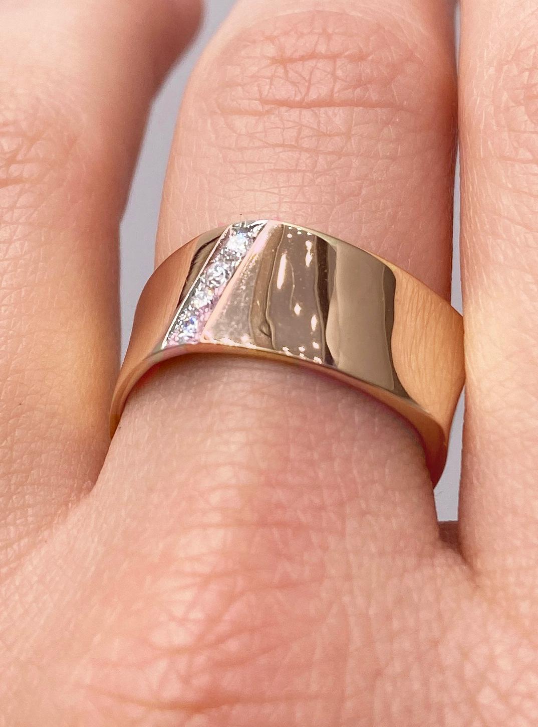 Rossella Ugolini 18K Rose Gold 0.10Ct.  White Diamonds Personalize Man Band Ring For Sale 1