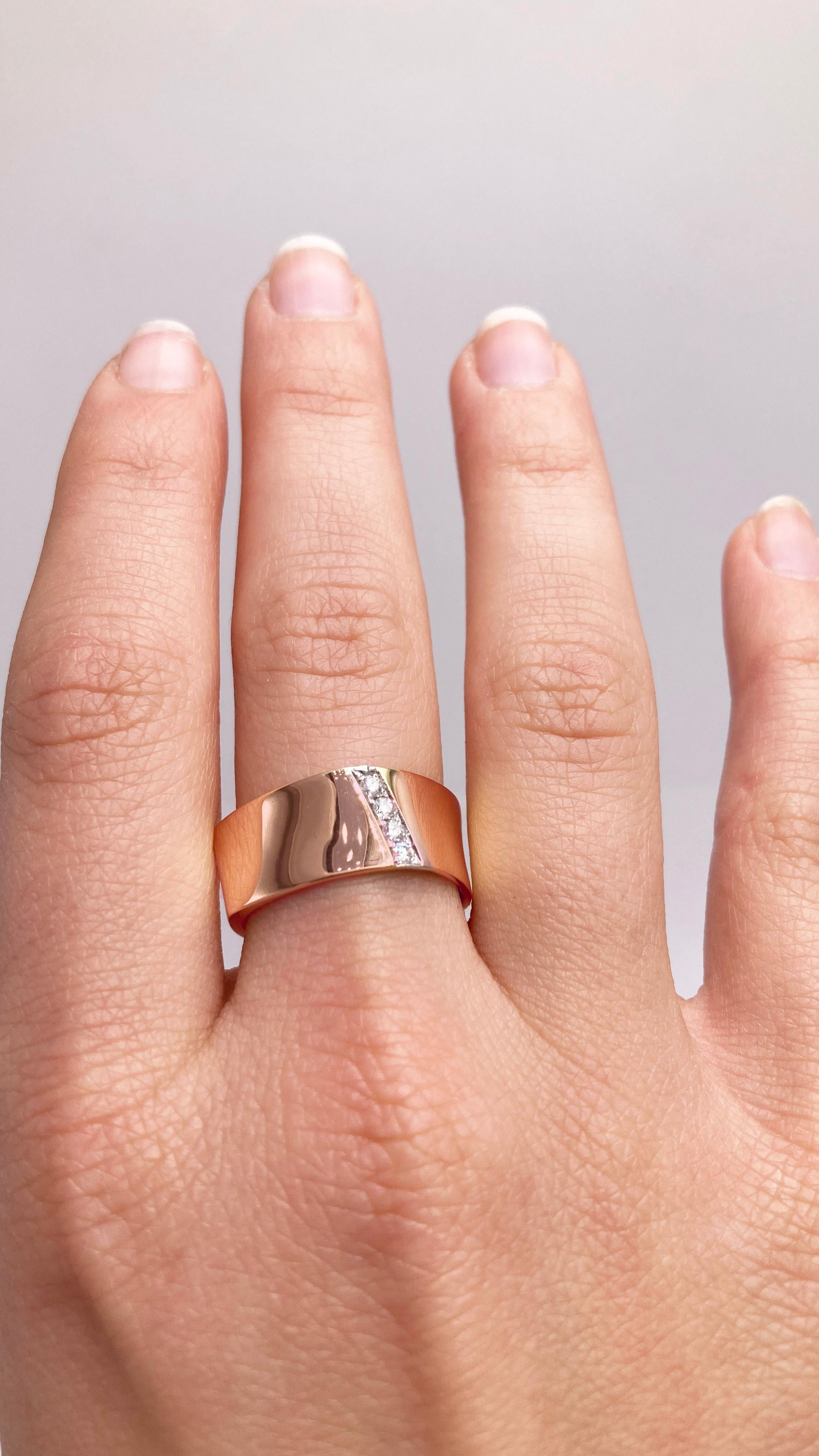 Men's Rossella Ugolini 18K Rose Gold 0.10Ct.  White Diamonds Personalize Man Band Ring For Sale