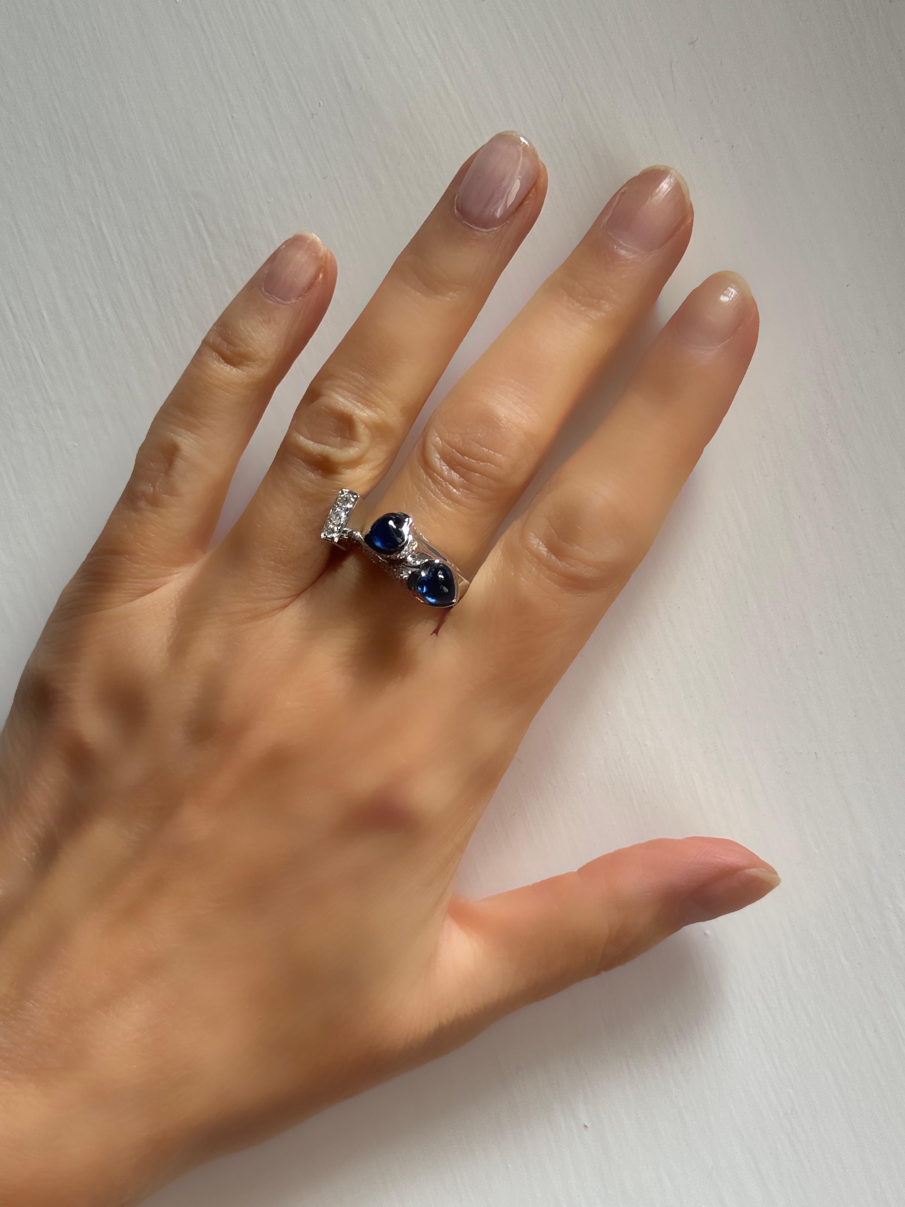 Rossella Ugolini 18k White Gold Heart Cut Sapphires White Diamonds Cocktail Ring For Sale 5