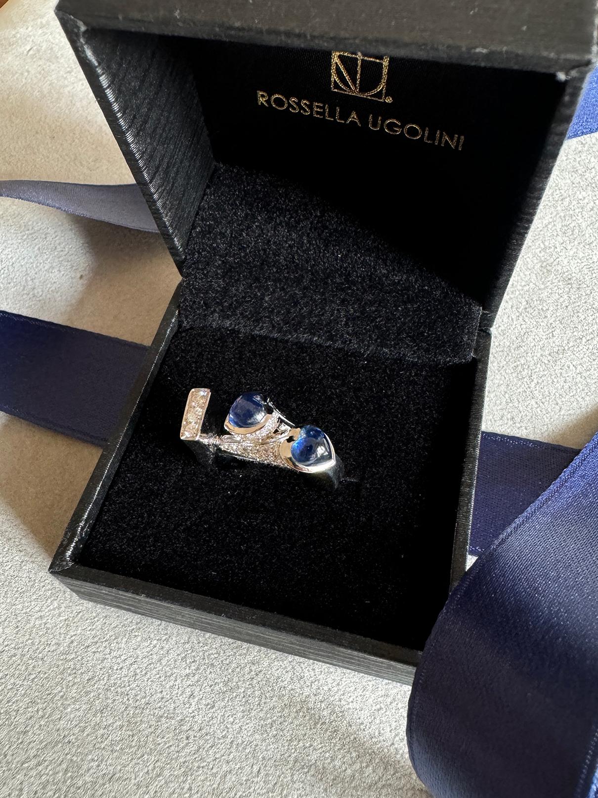 Rossella Ugolini 18k White Gold Heart Cut Sapphires White Diamonds Cocktail Ring For Sale 6