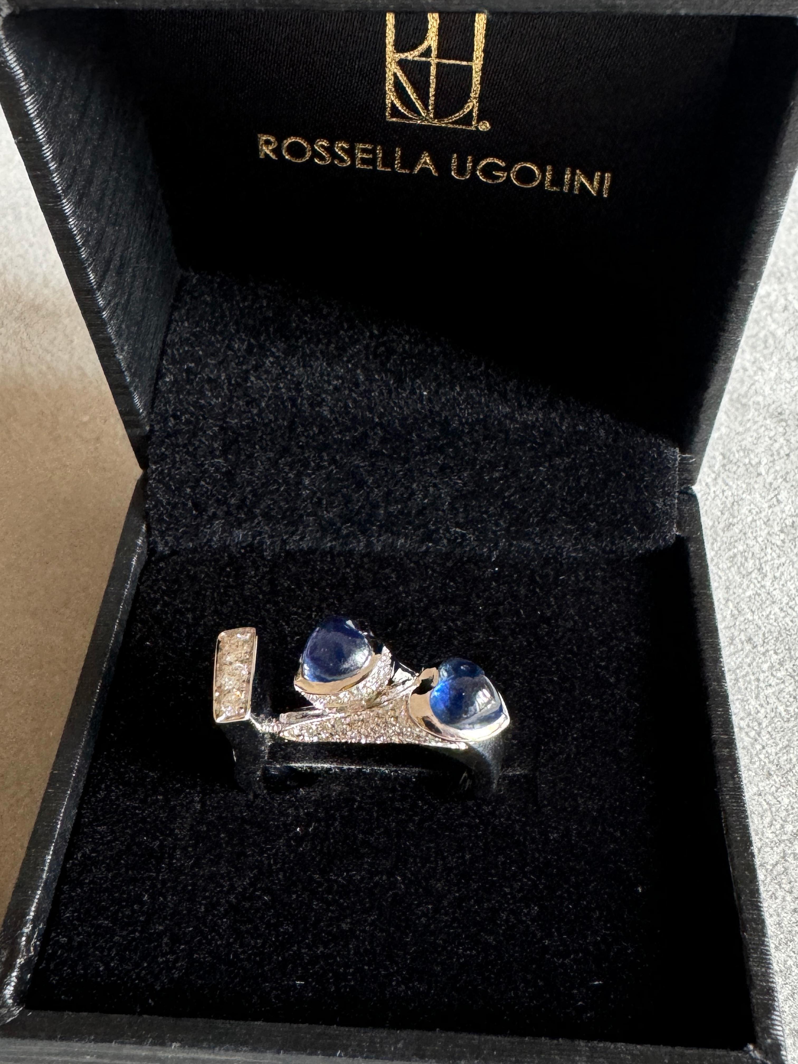 Rossella Ugolini 18k White Gold Heart Cut Sapphires White Diamonds Cocktail Ring For Sale 7