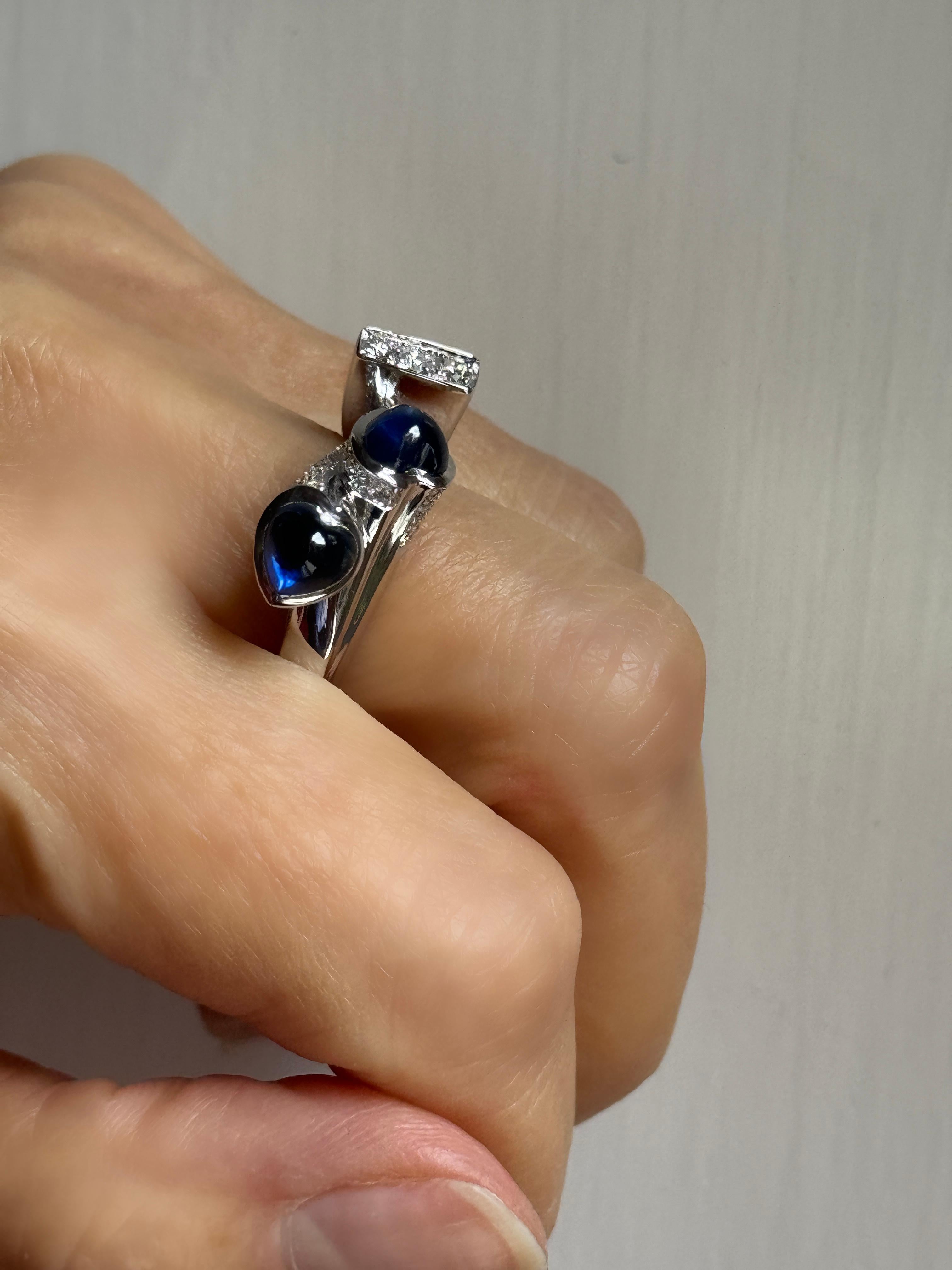 Rossella Ugolini 18k White Gold Heart Cut Sapphires White Diamonds Cocktail Ring For Sale 2