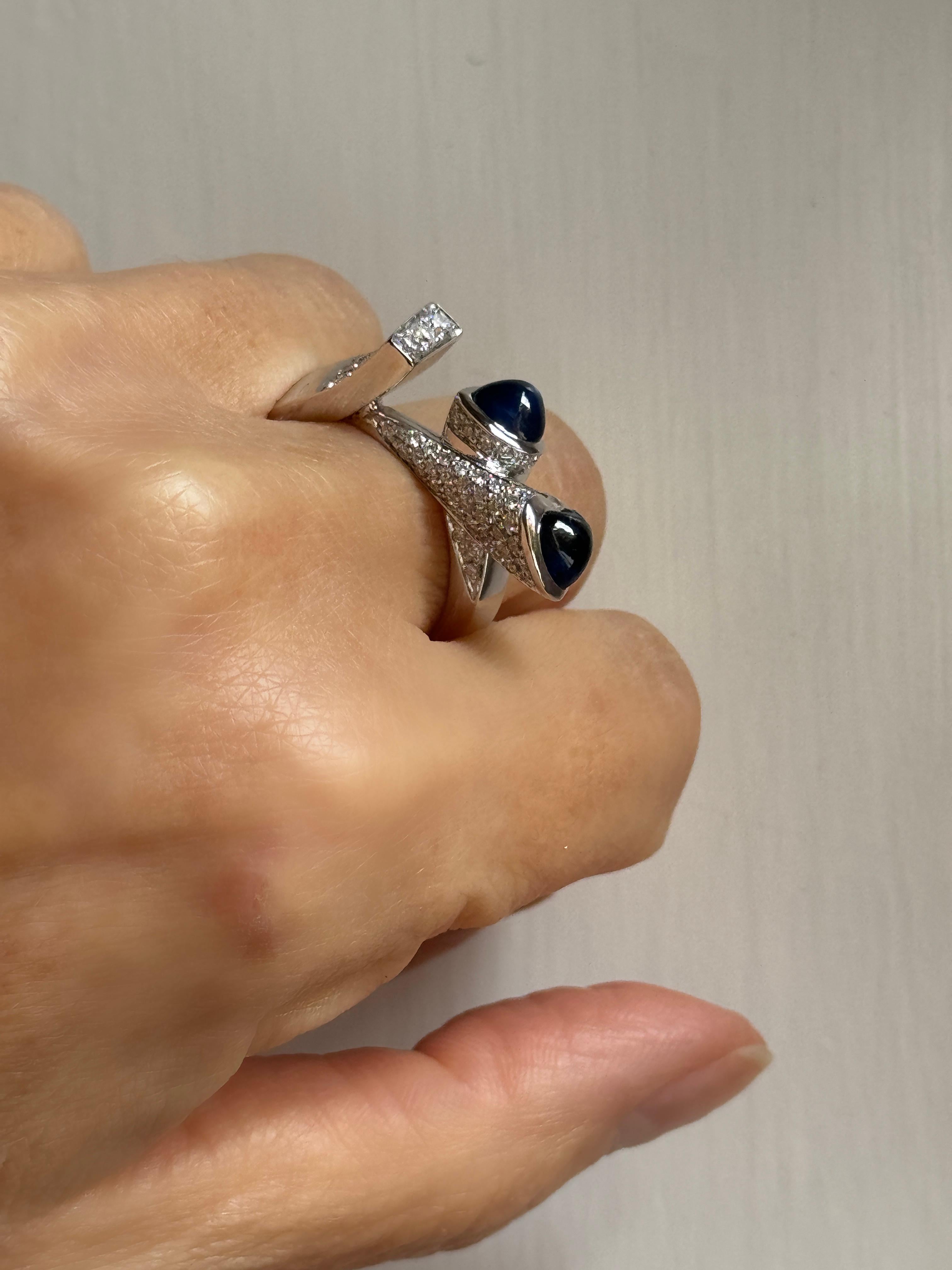 Rossella Ugolini 18k White Gold Heart Cut Sapphires White Diamonds Cocktail Ring For Sale 3