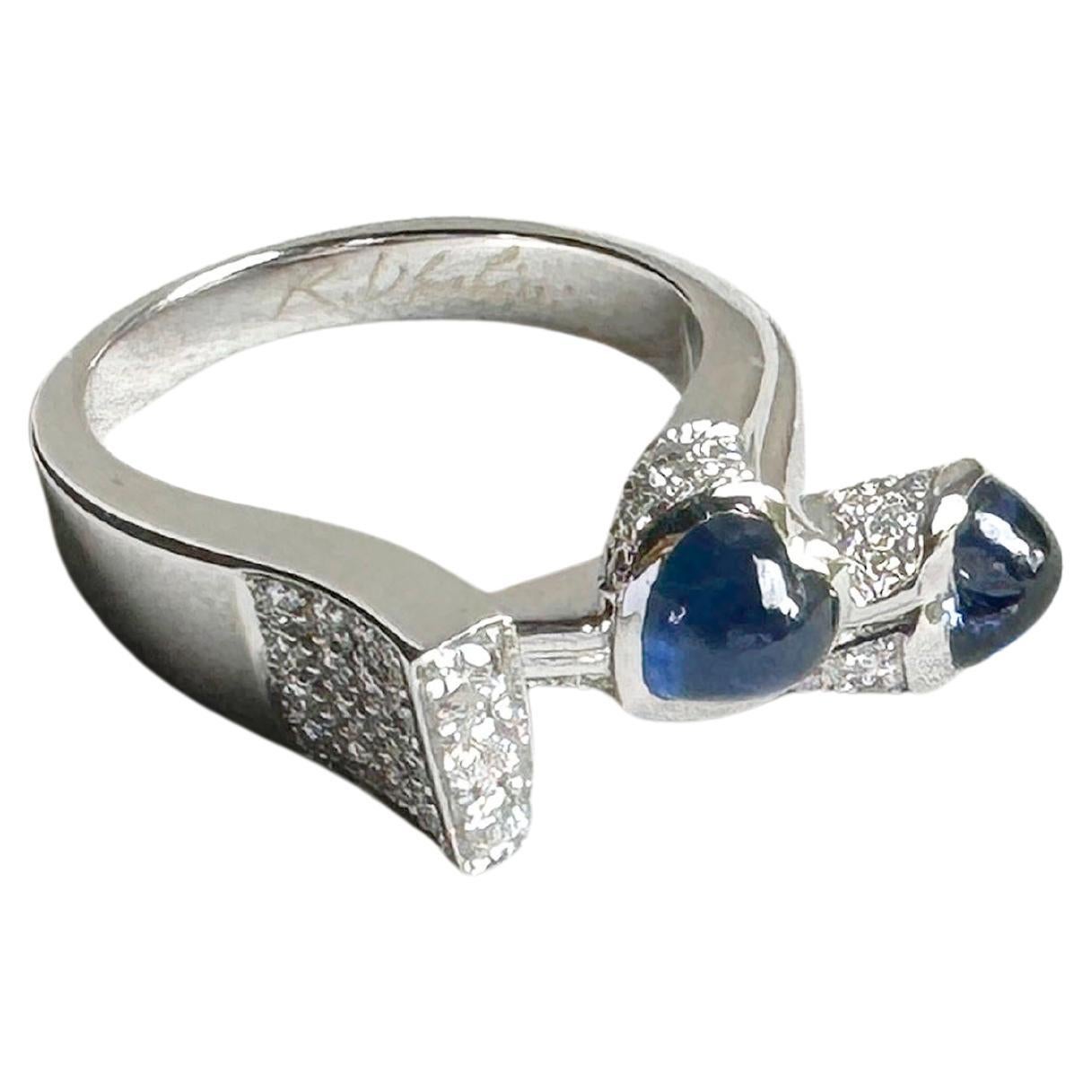 Rossella Ugolini 18k White Gold Heart Cut Sapphires White Diamonds Cocktail Ring