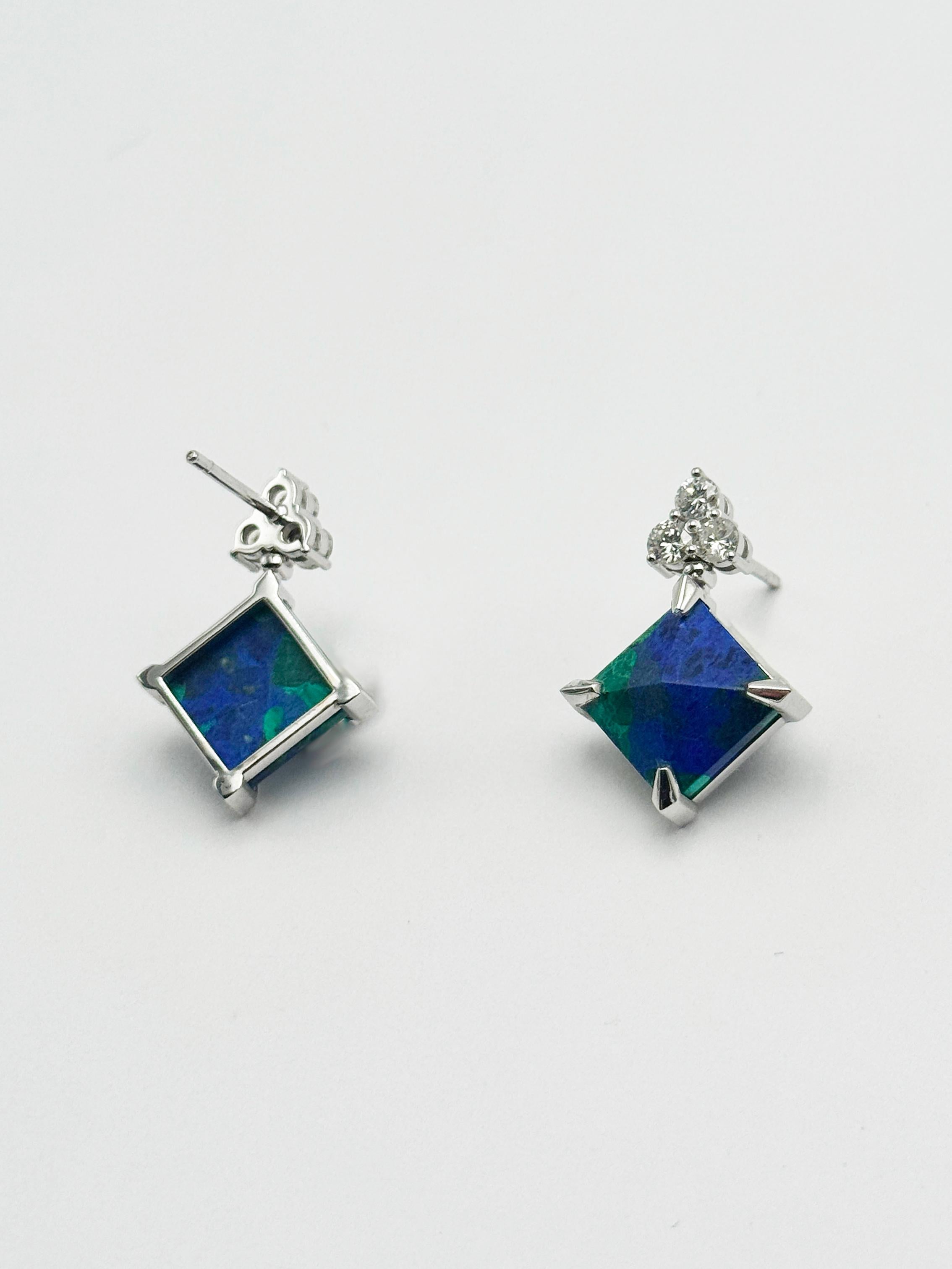 Rossella Ugolini 18k White Gold White Diamonds Lapis Lazuli Malachite Earrings en venta 5