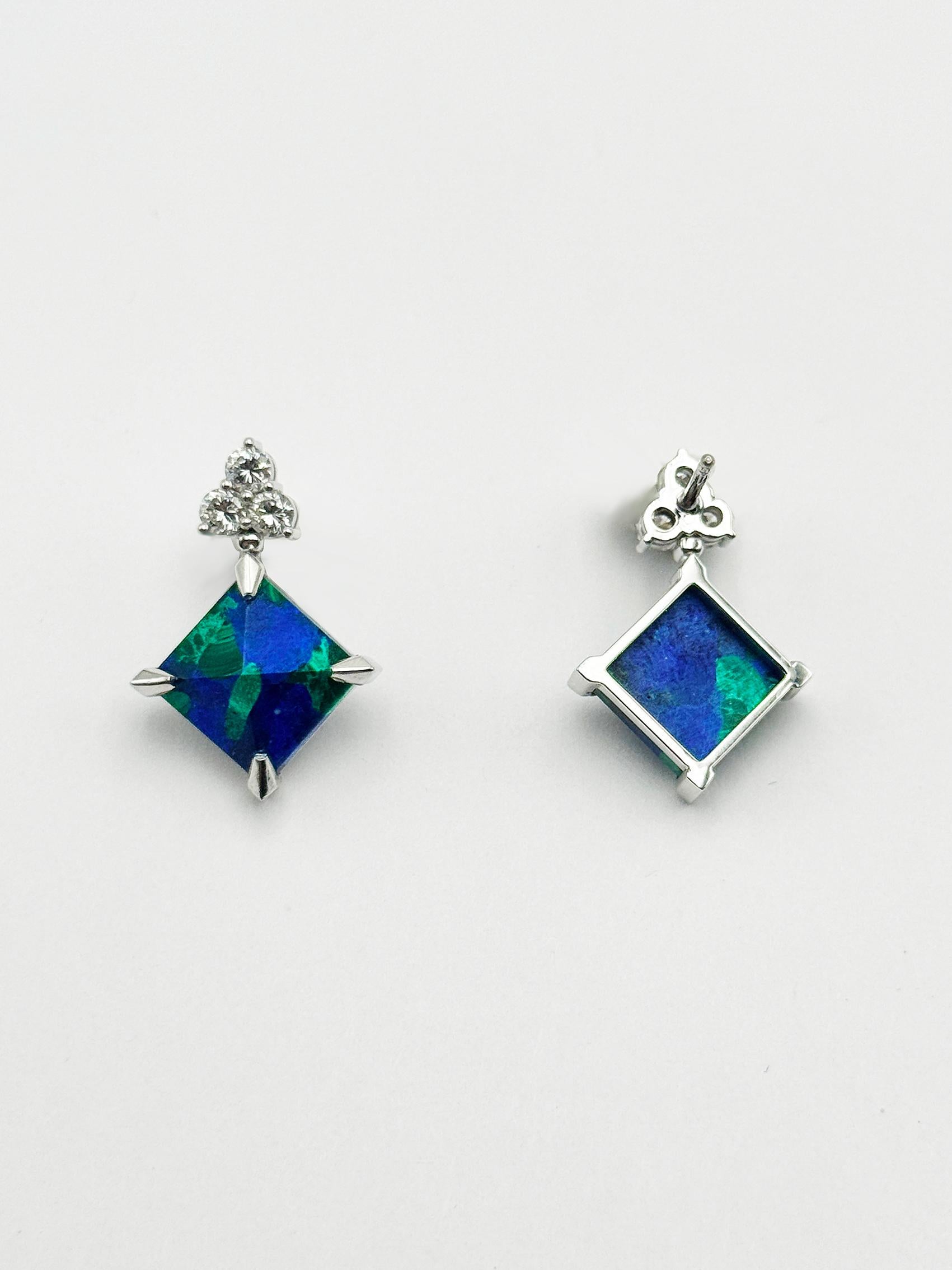 Femenino o masculino Rossella Ugolini 18k White Gold White Diamonds Lapis Lazuli Malachite Earrings en venta