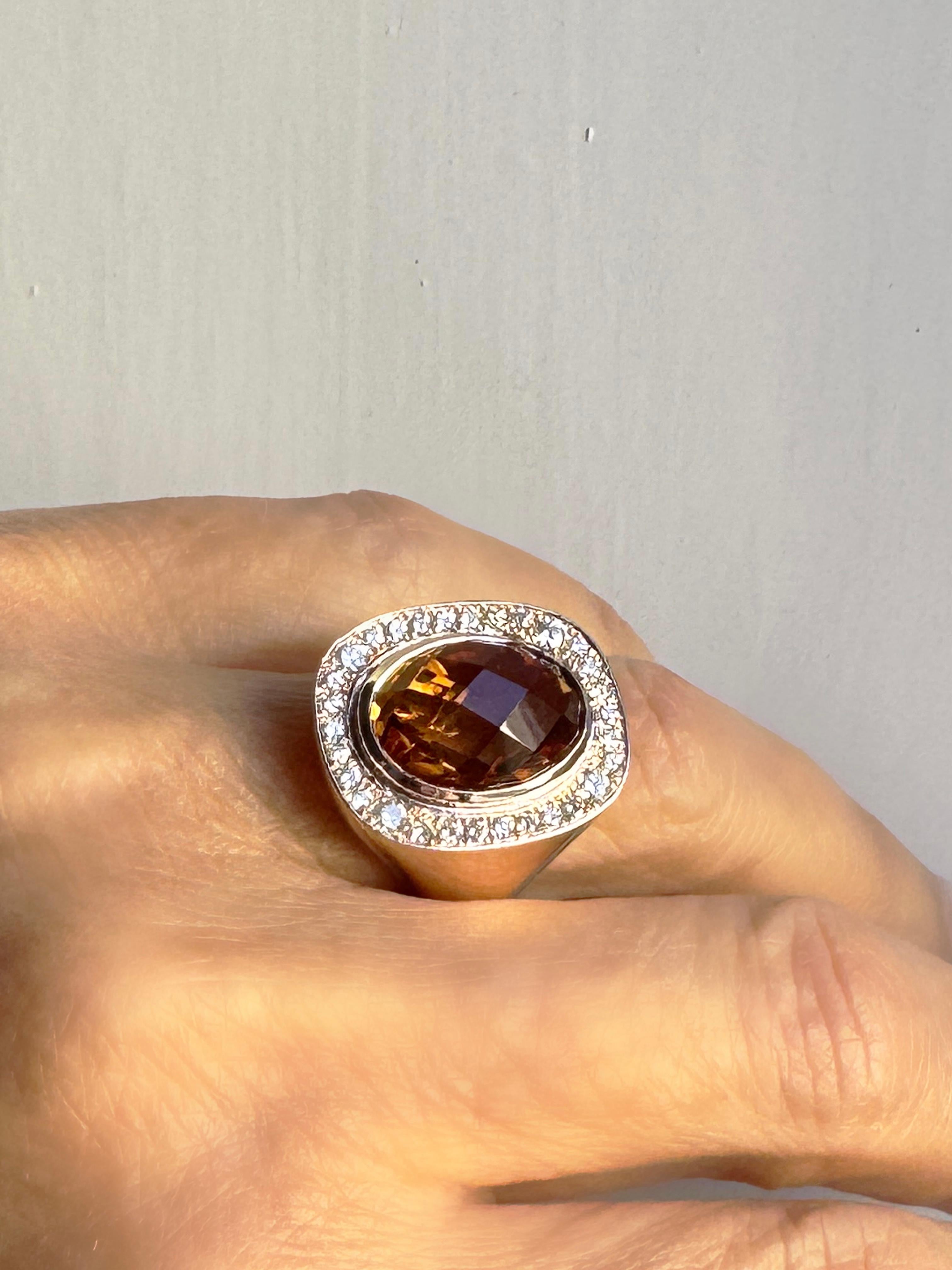 Rossella Ugolini Bague cocktail en or jaune 18 carats 0,45 carat de diamants blancs Citrine en vente 5