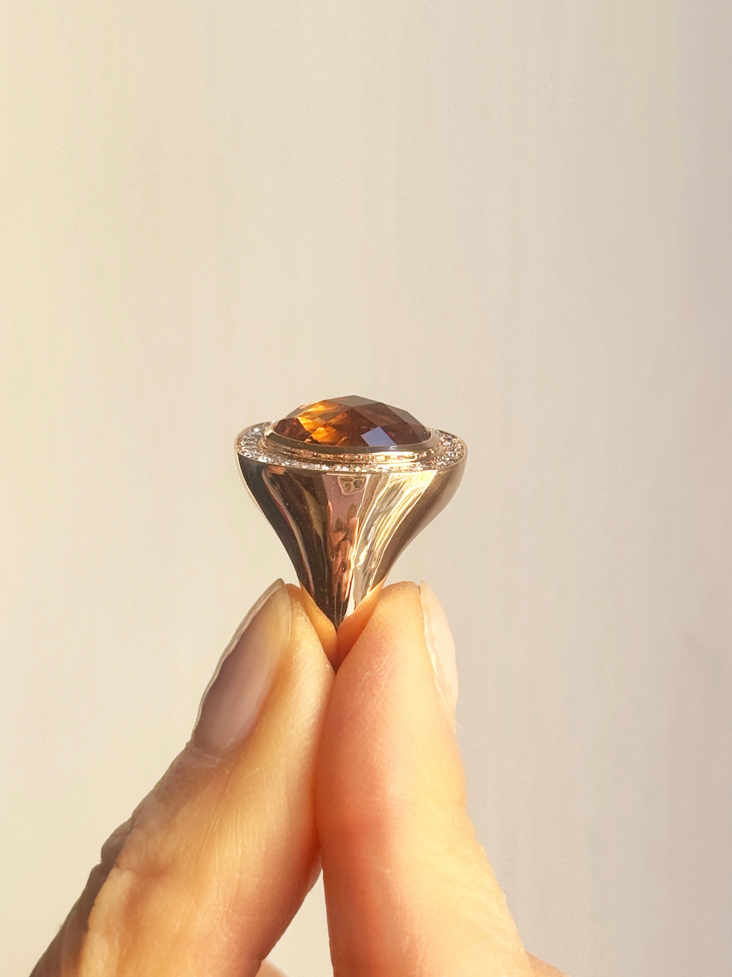 Rossella Ugolini Bague cocktail en or jaune 18 carats 0,45 carat de diamants blancs Citrine en vente 6