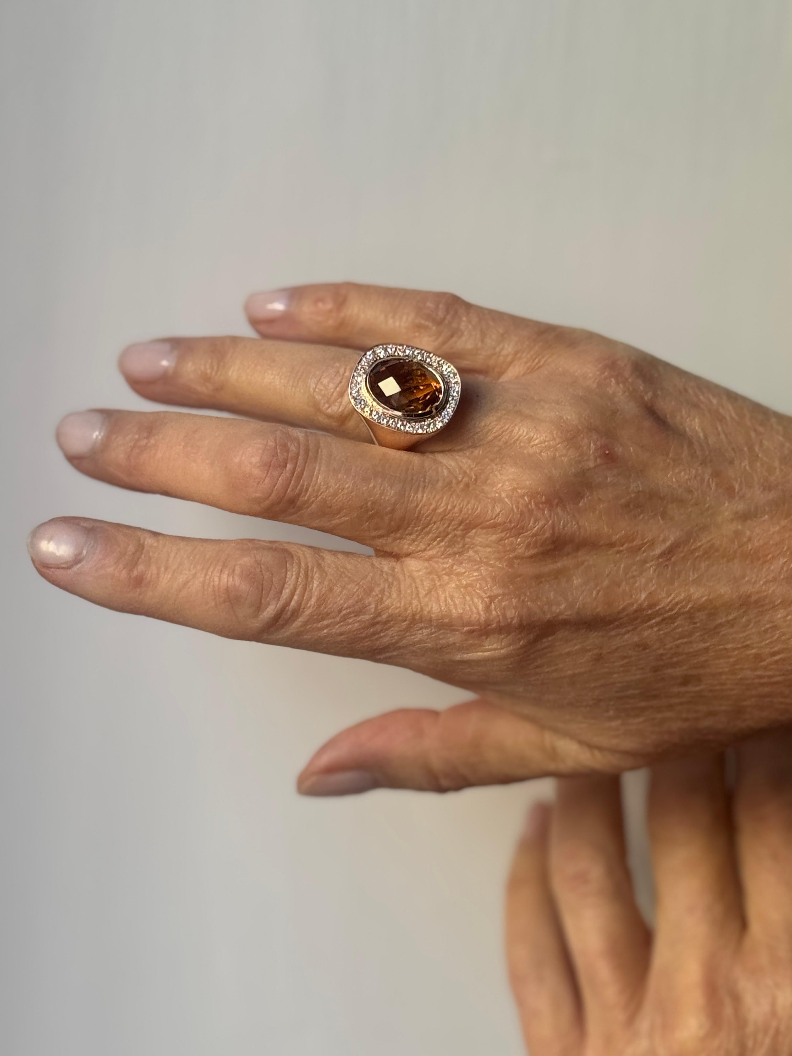 Rossella Ugolini Bague cocktail en or jaune 18 carats 0,45 carat de diamants blancs Citrine en vente 7