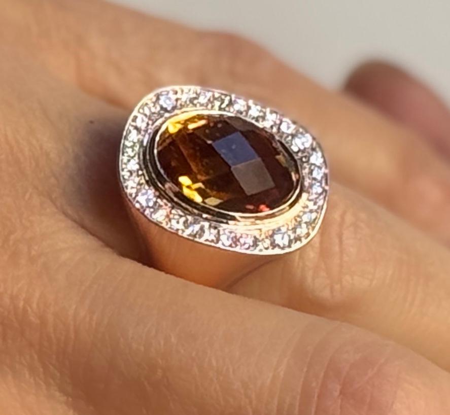 Rossella Ugolini Bague cocktail en or jaune 18 carats 0,45 carat de diamants blancs Citrine Neuf - En vente à Rome, IT