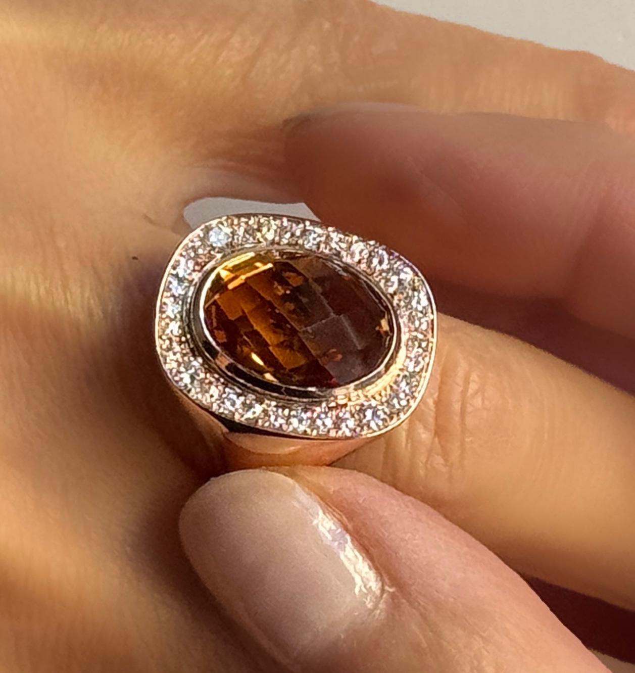 Rossella Ugolini Bague cocktail en or jaune 18 carats 0,45 carat de diamants blancs Citrine en vente 3