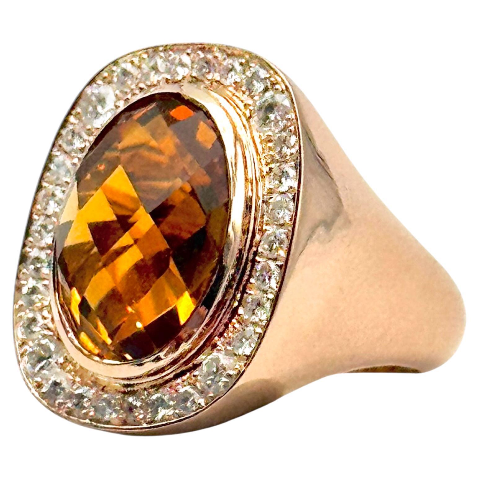 Rossella Ugolini Bague cocktail en or jaune 18 carats 0,45 carat de diamants blancs Citrine